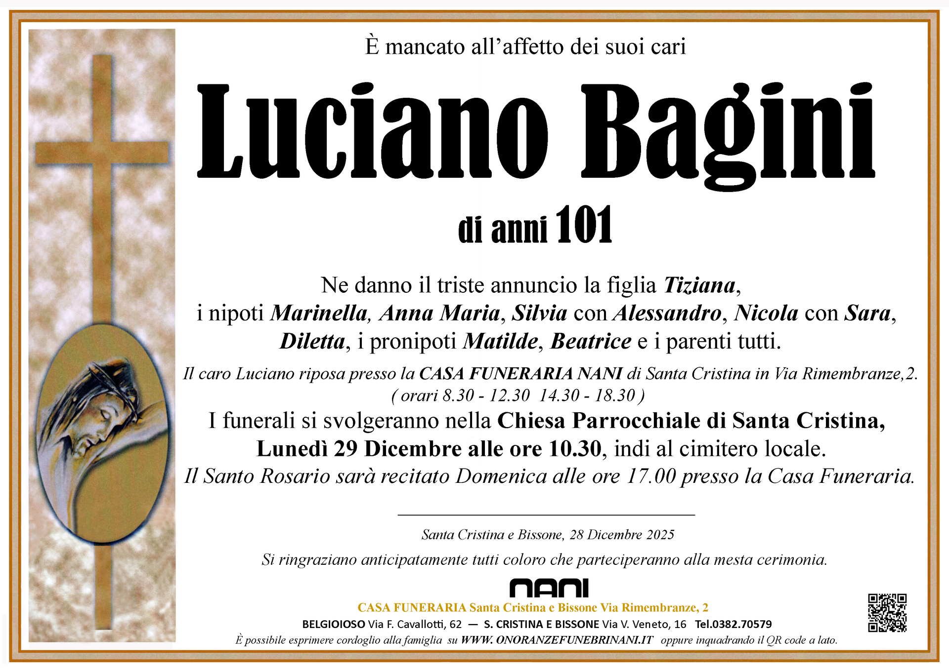 necrologio Luciano Bagini