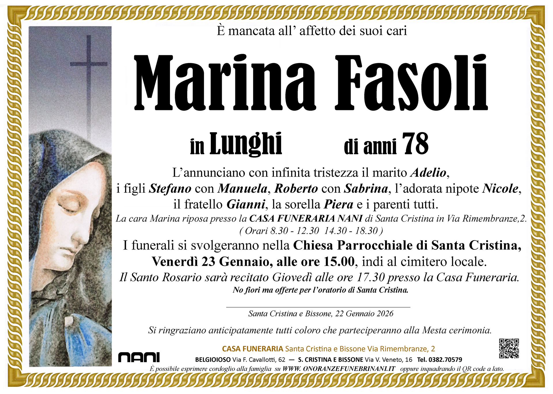necrologio Marina Fasoli