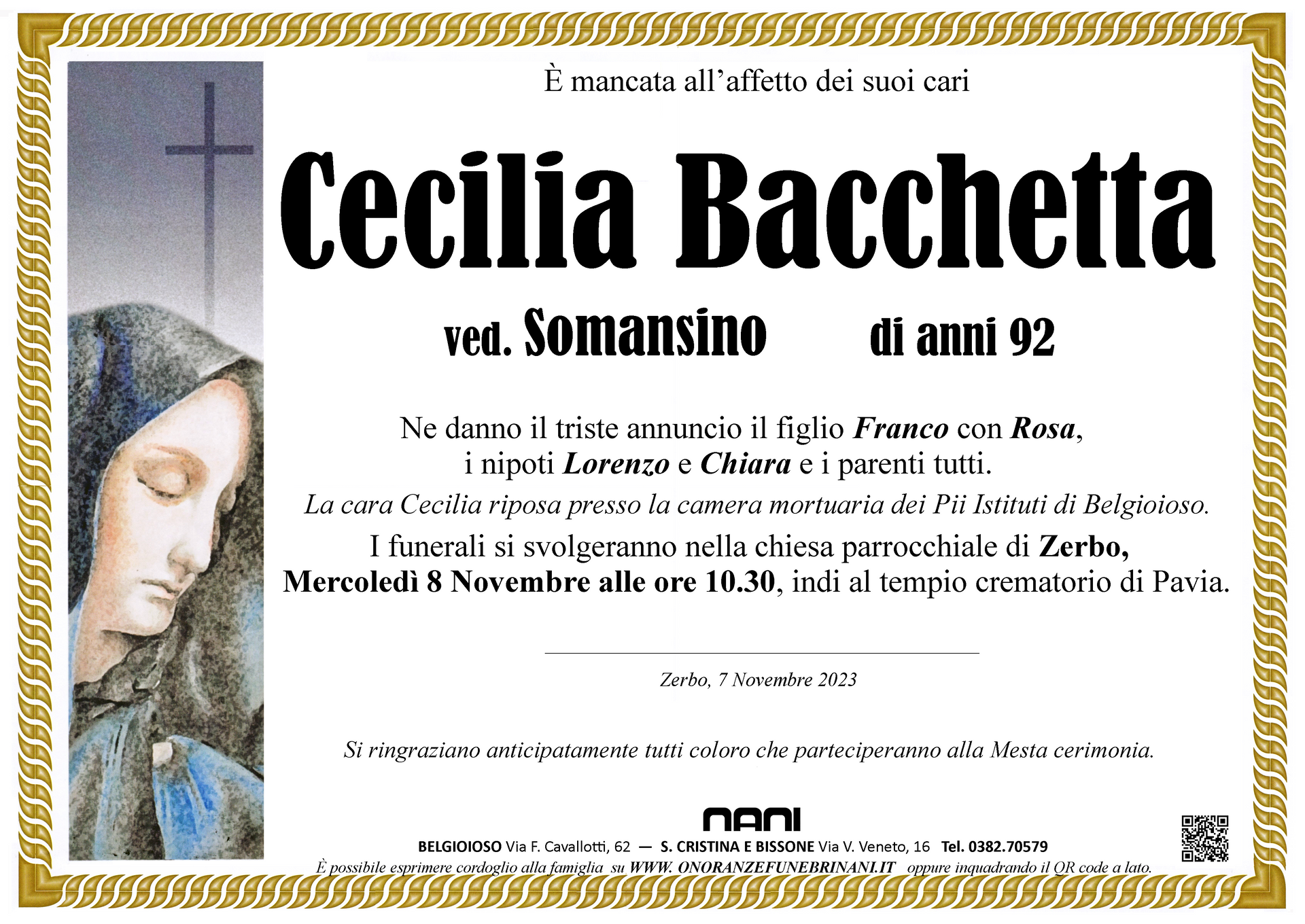 necrologio Cecilia Bacchetta