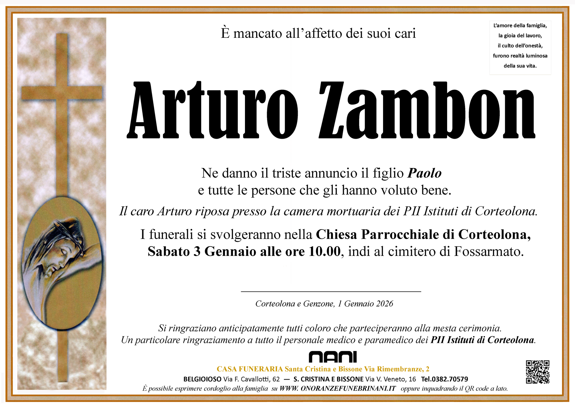 necrologio Arturo Zambon