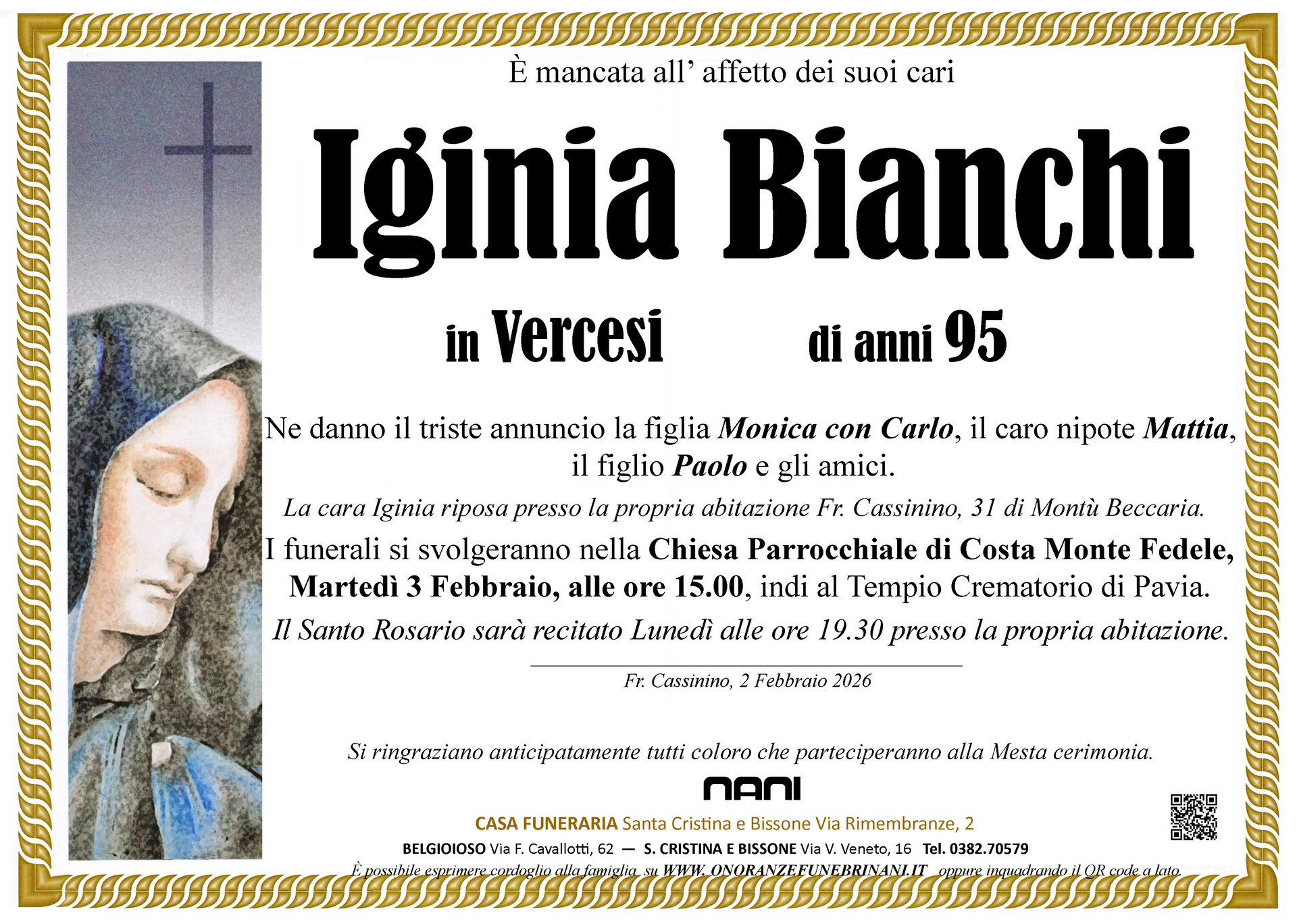 necrologio Iginia Bianchi