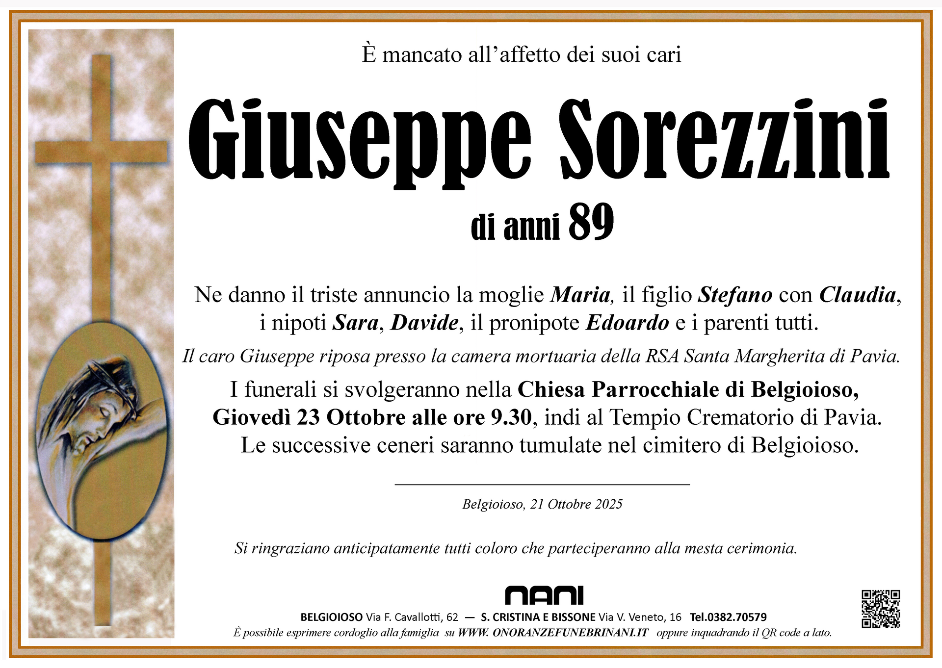 necrologio Giuseppe Sorezzini