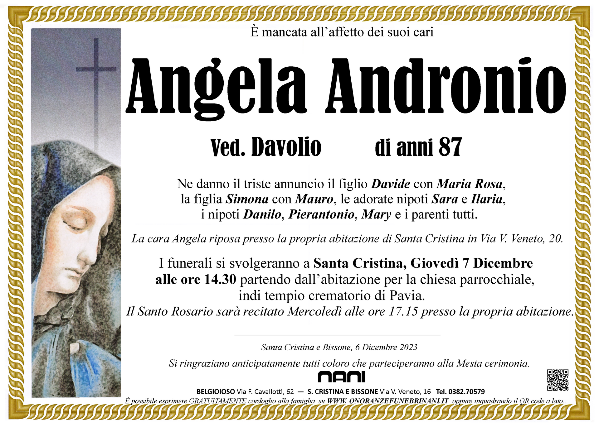 necrologio Angela Andronio