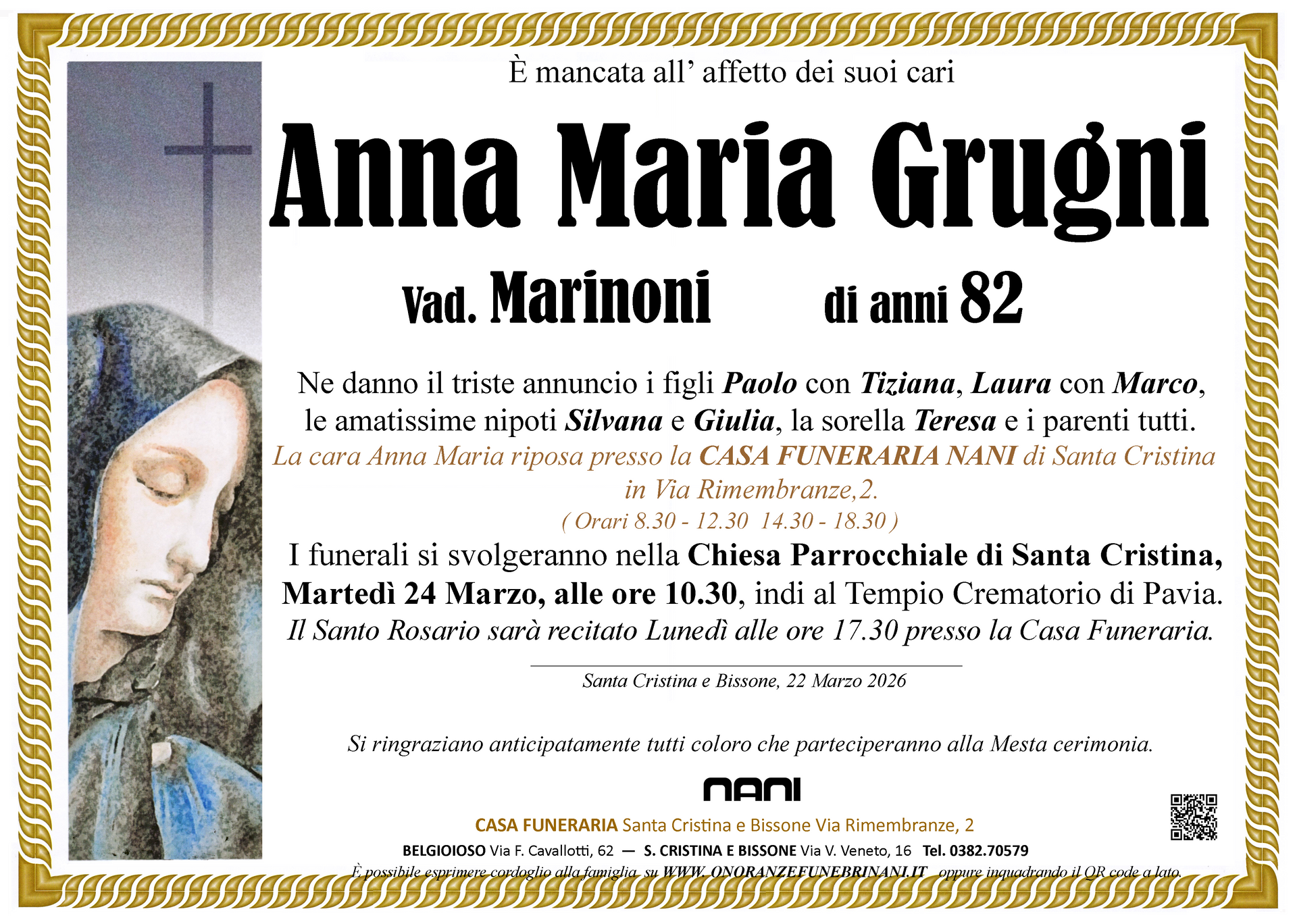 necrologio Anna Maria Grugni