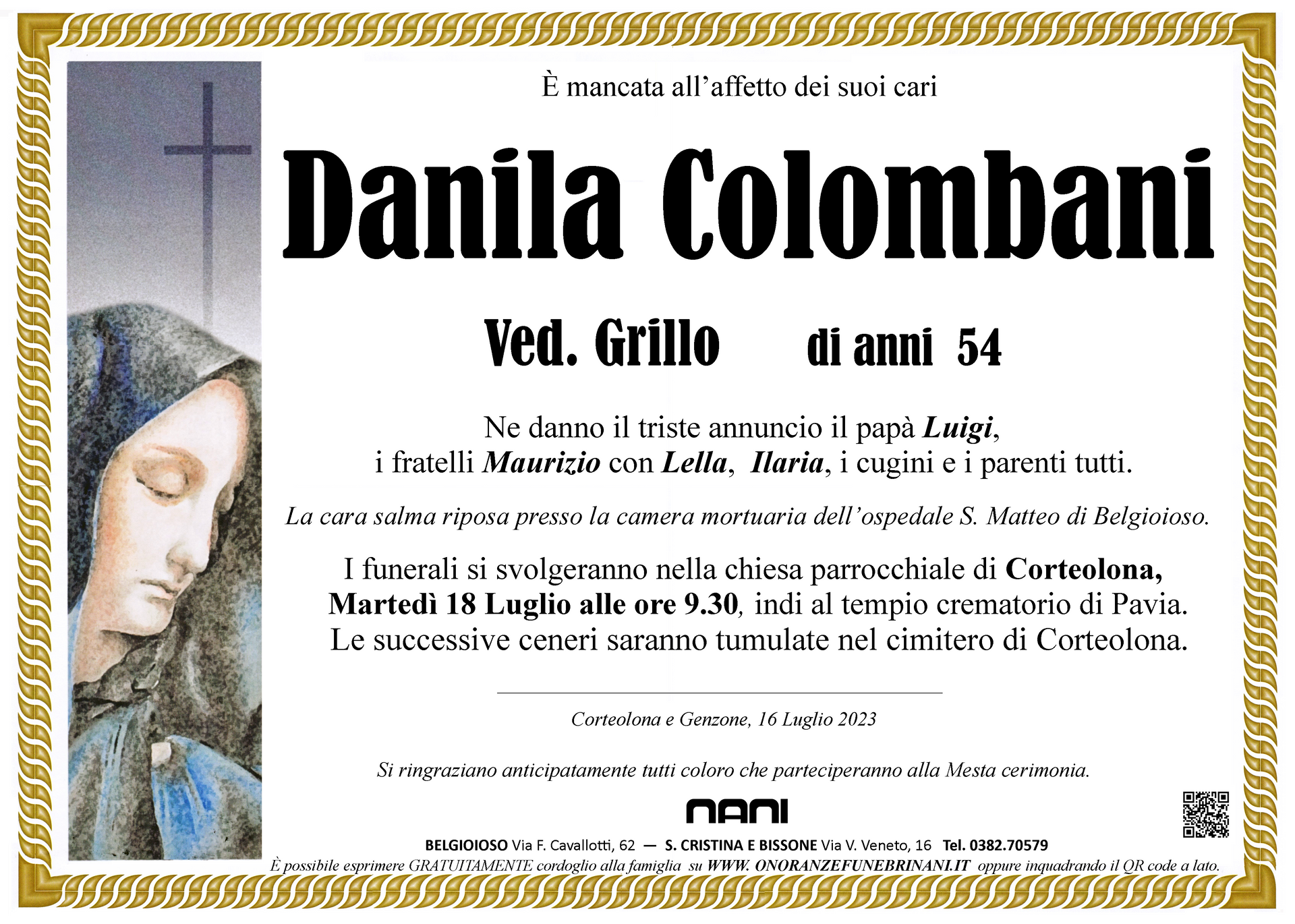 necrologio Danila Colombani