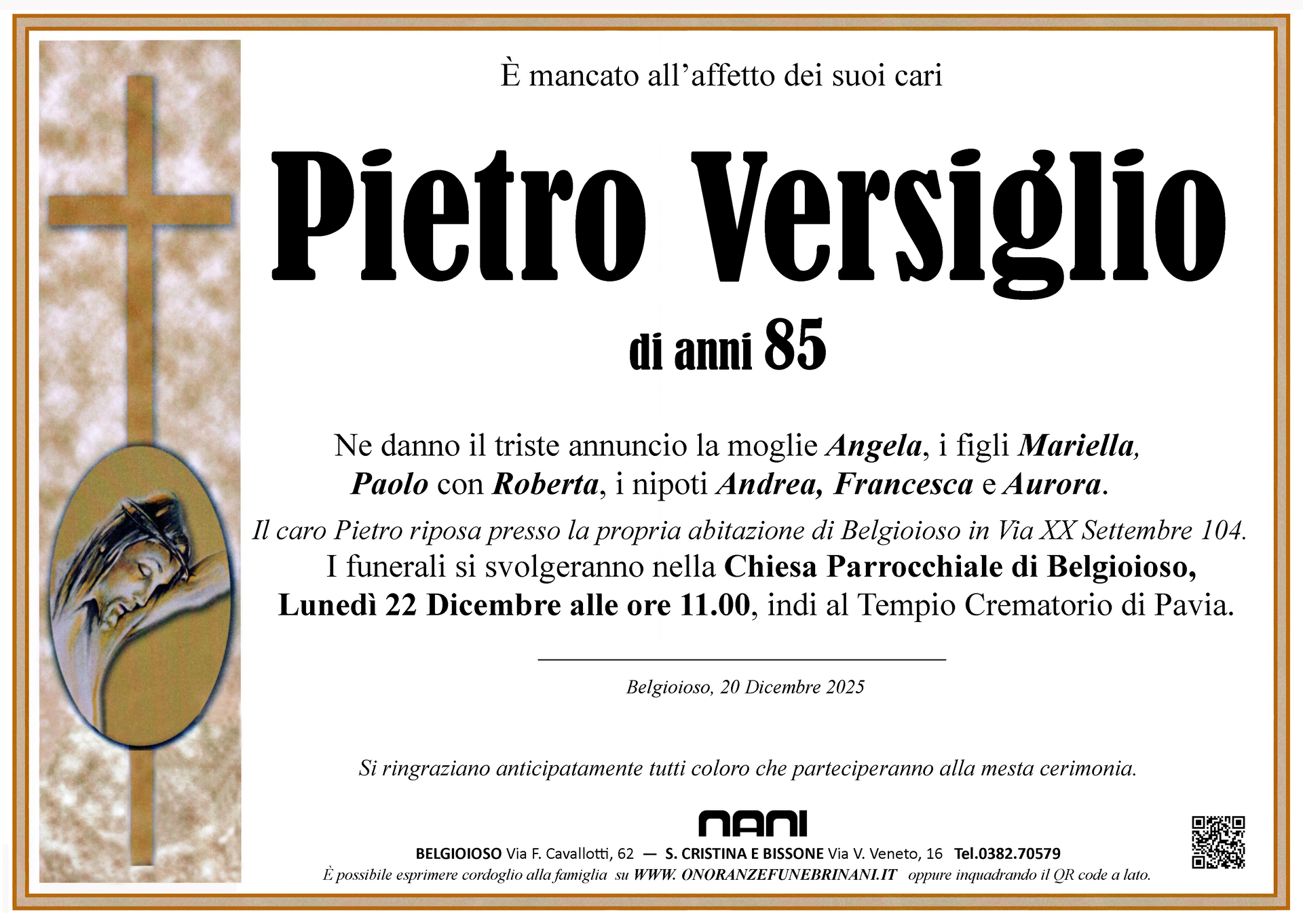 necrologio Pietro Versiglio