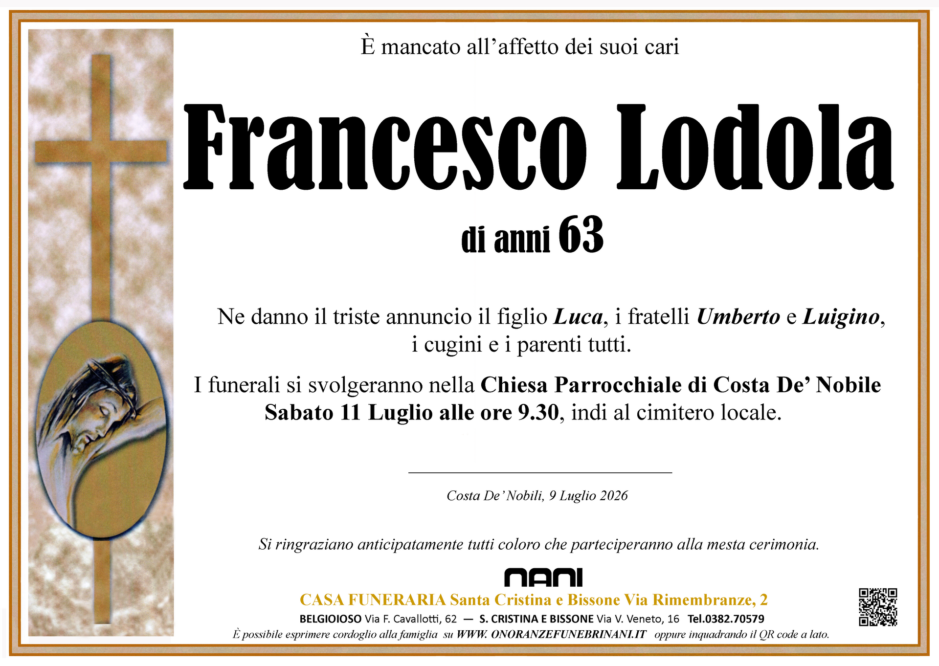 necrologio Francesco Lodola           