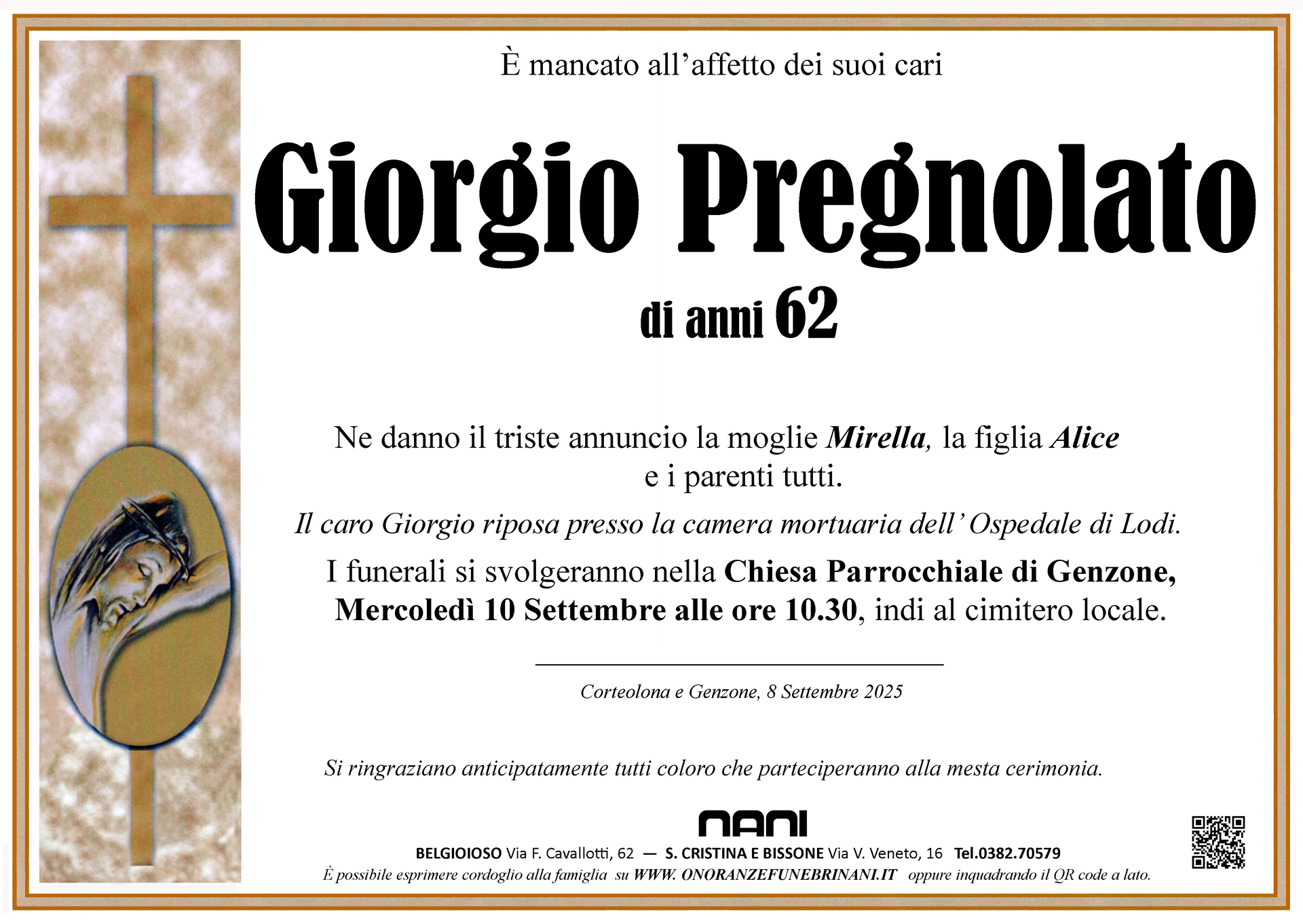 necrologio Giorgio Pregnolato