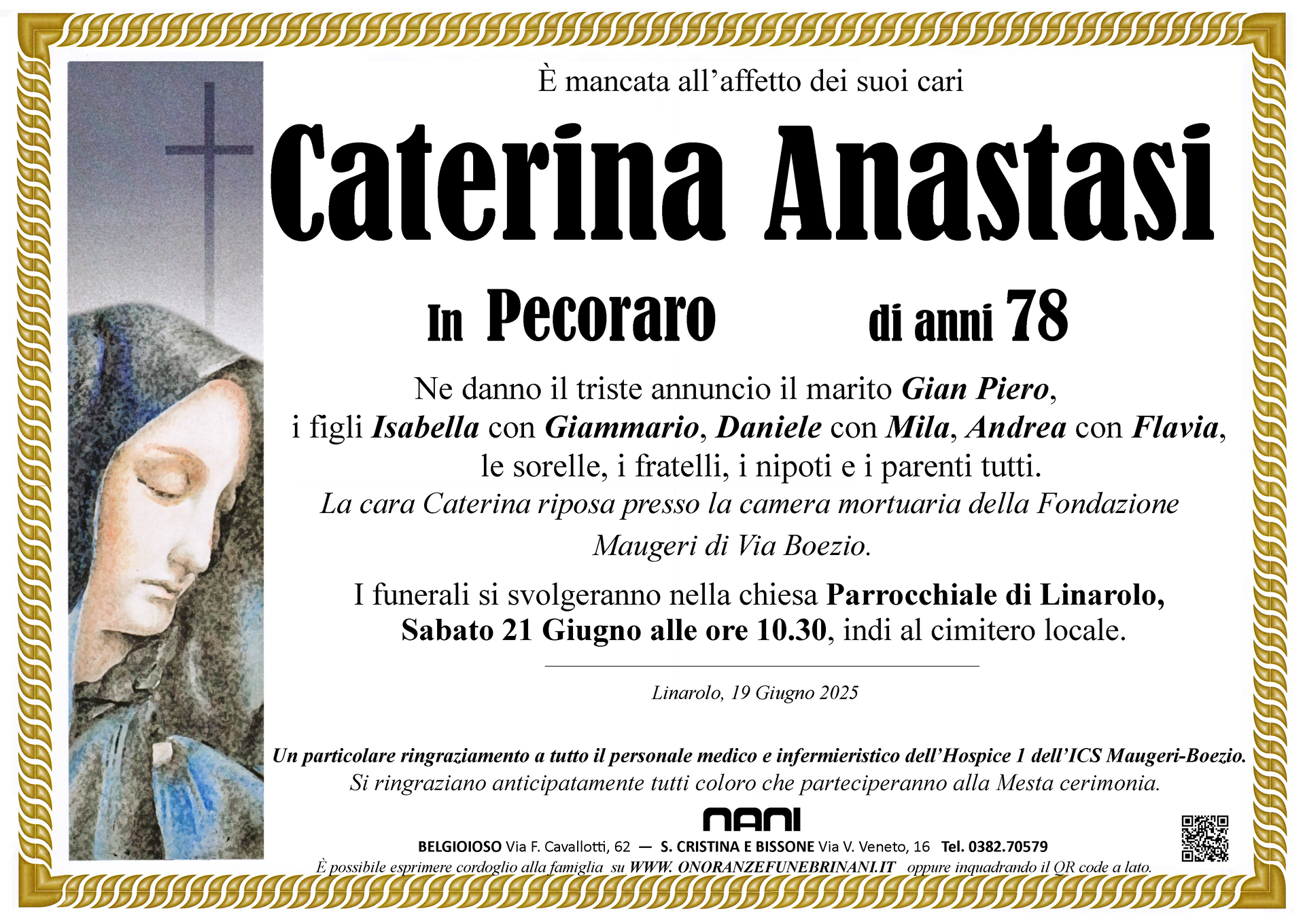necrologio Caterina Anastasi