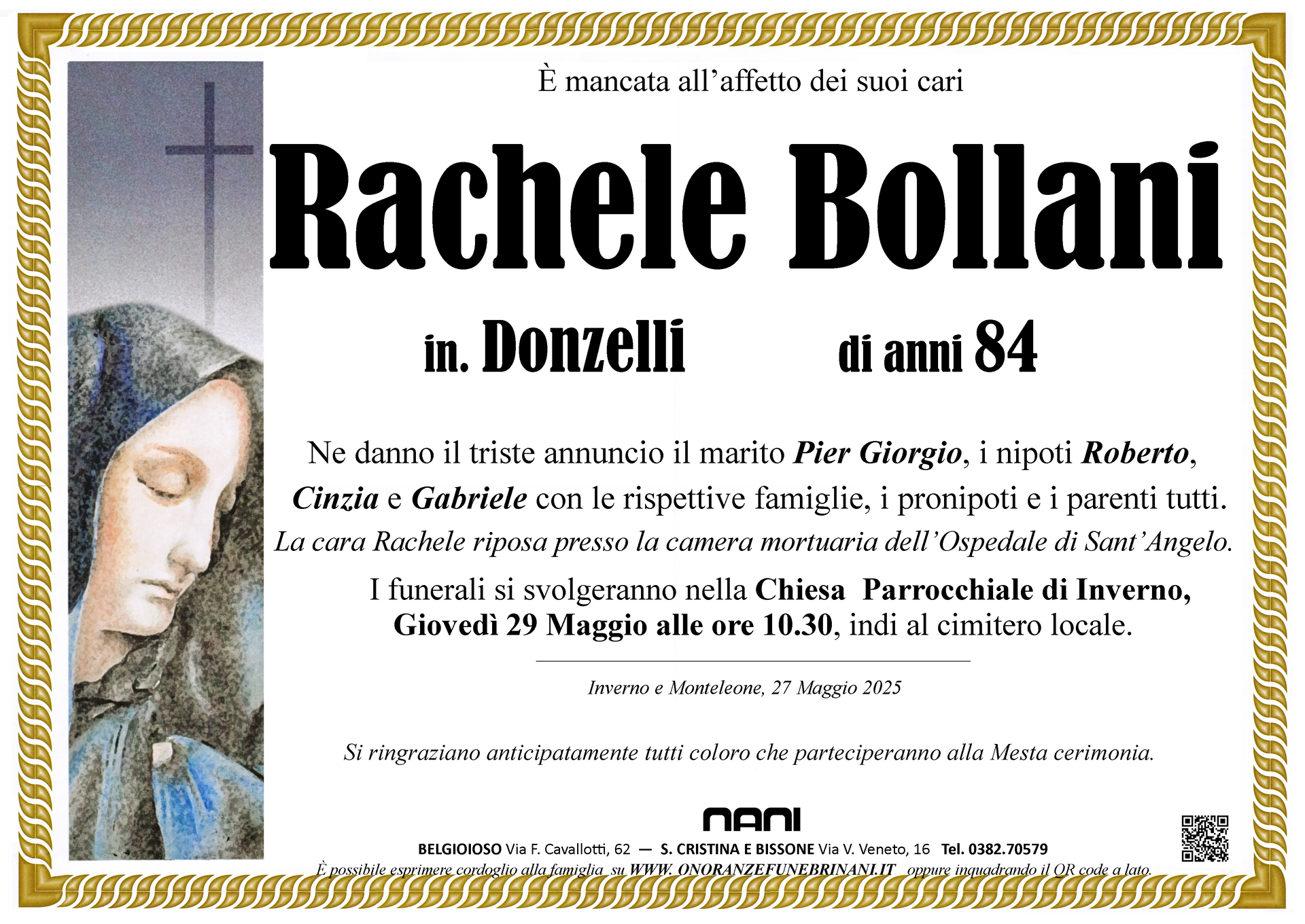necrologio Rachele Bollani