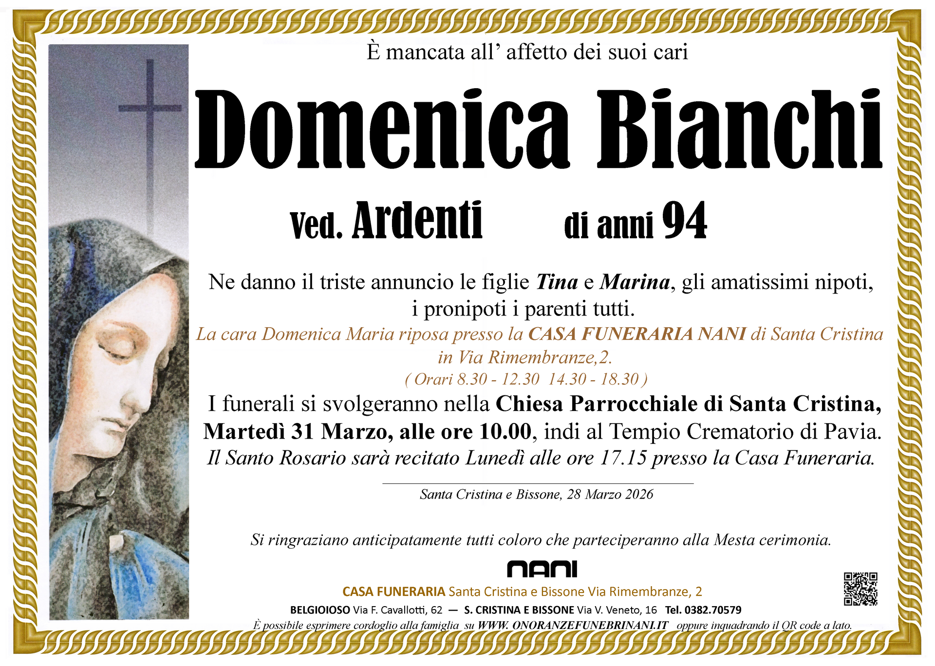 necrologio Domenica Bianchi