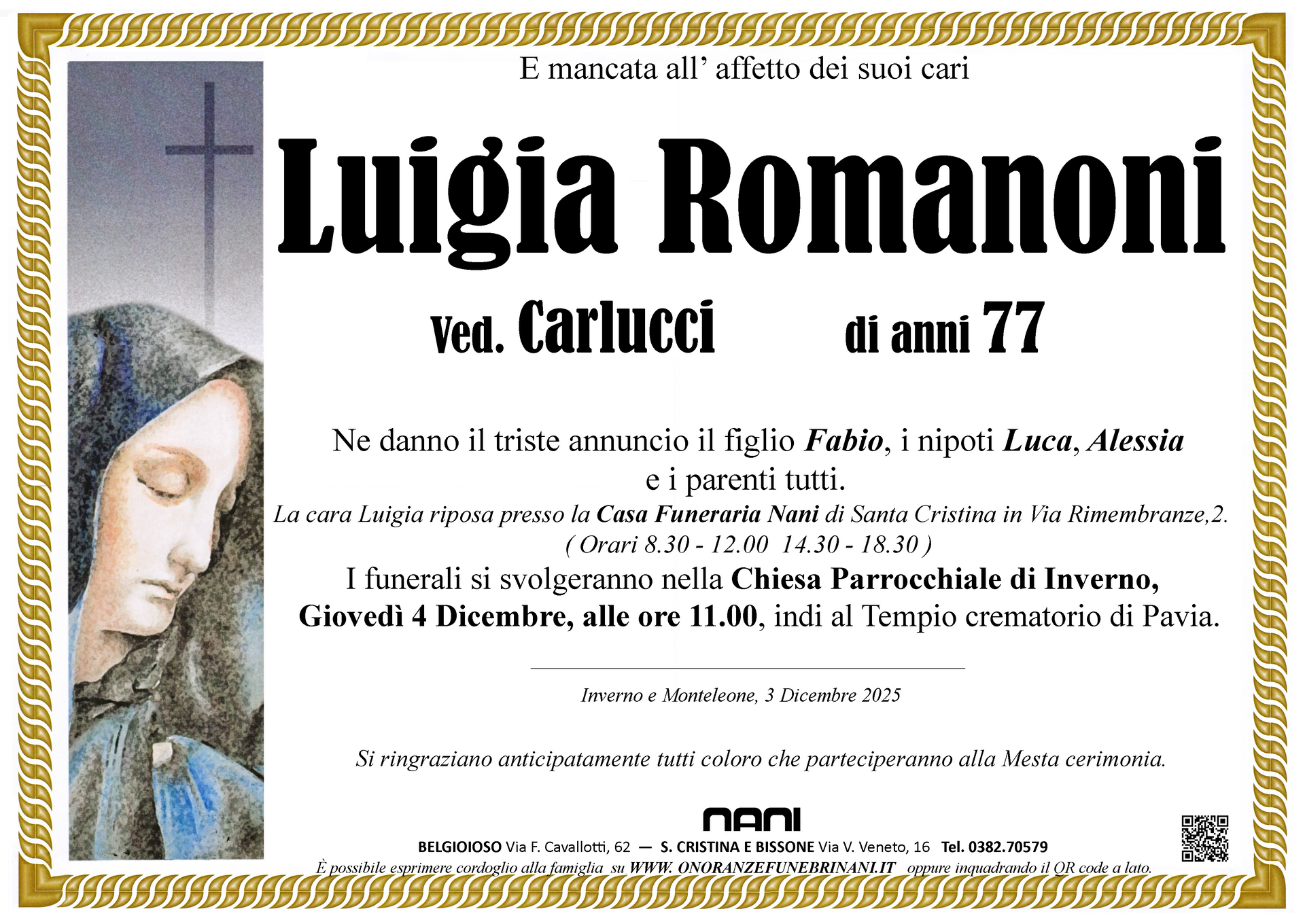 necrologio Luigia Romanoni