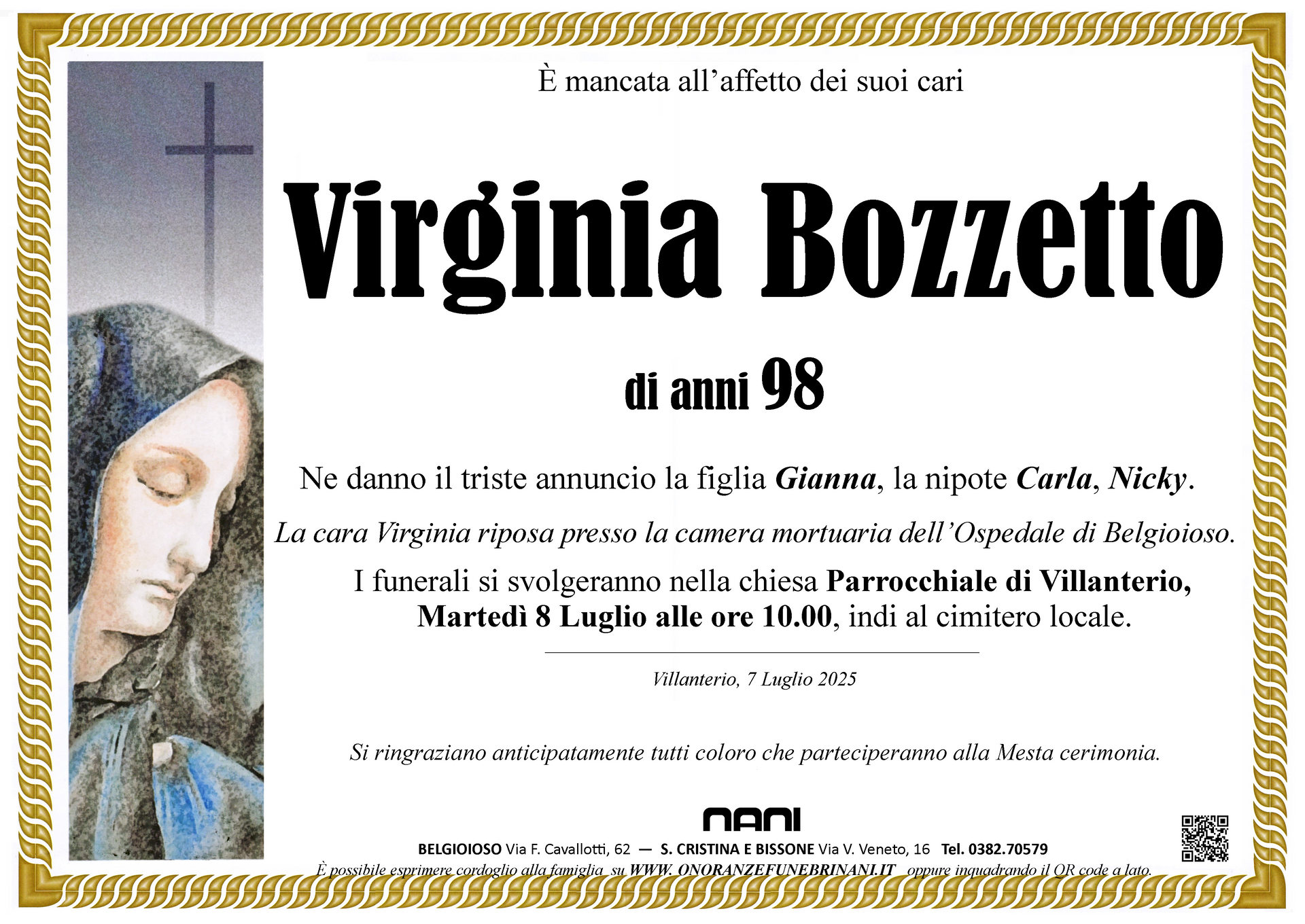 necrologio Virginia Bozzetto