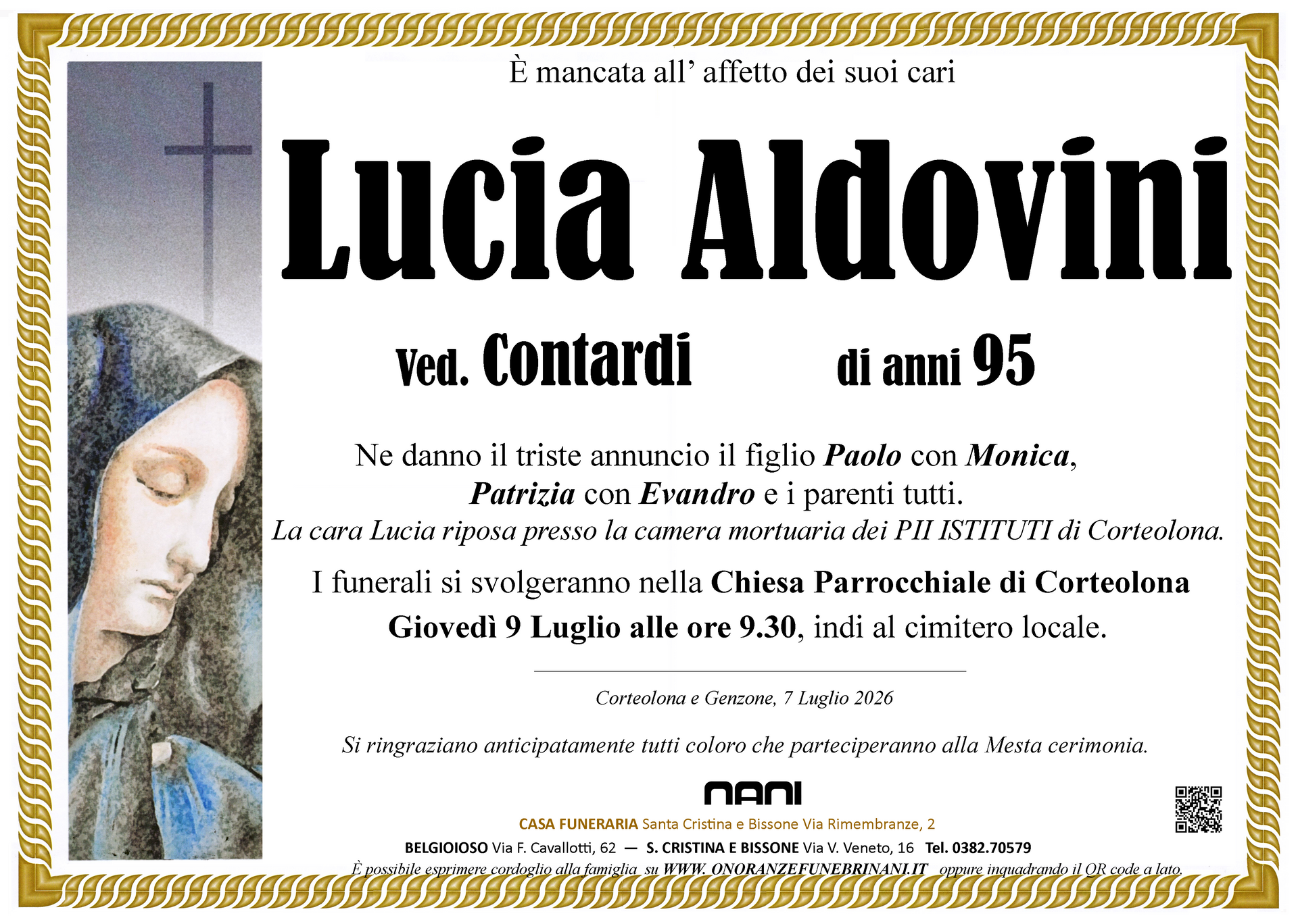necrologio Lucia Aldovini