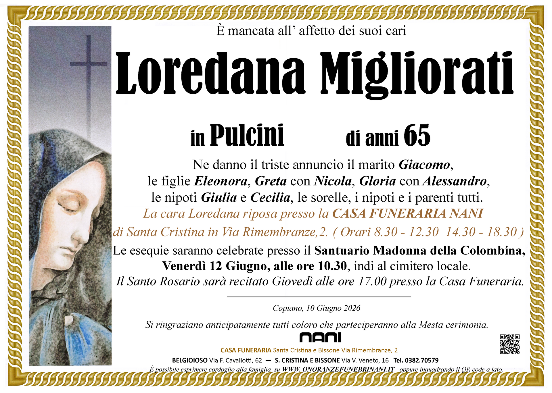 necrologio Loredana Migliorati 