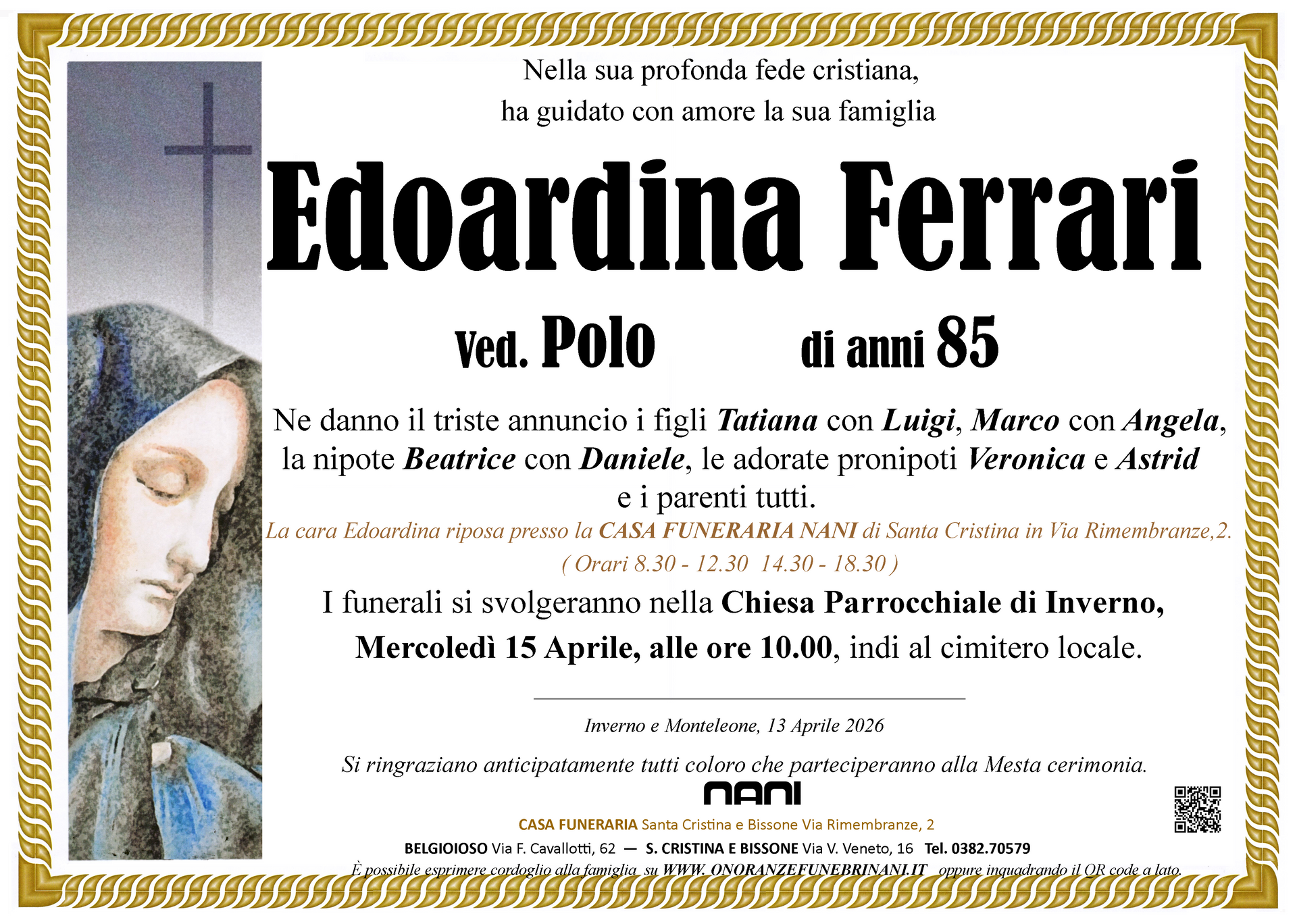 necrologio Edoardina Ferrari  