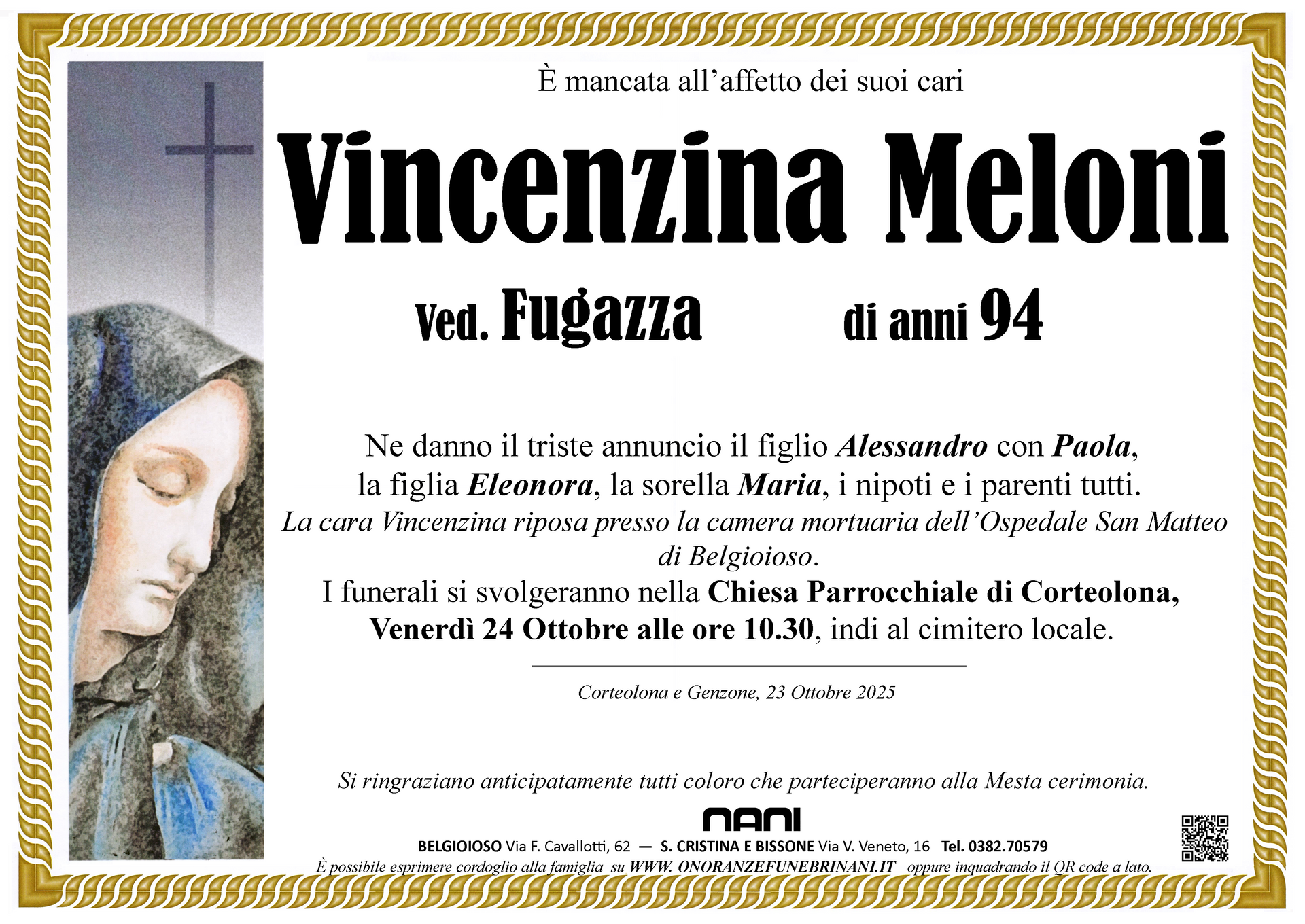 necrologio Vincenzina Meloni