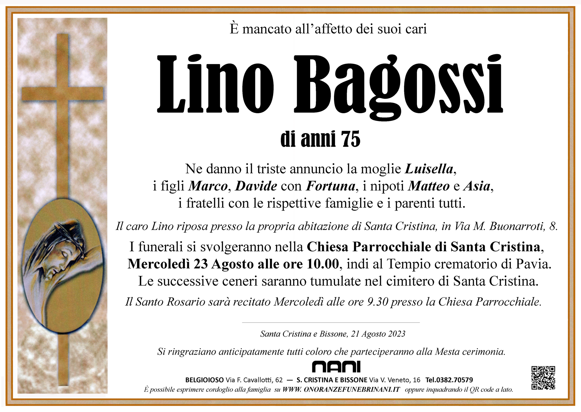 necrologio Lino Bagossi