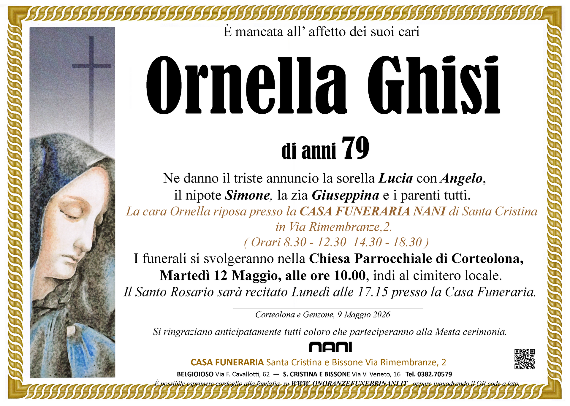 necrologio Ornella Ghisi 
