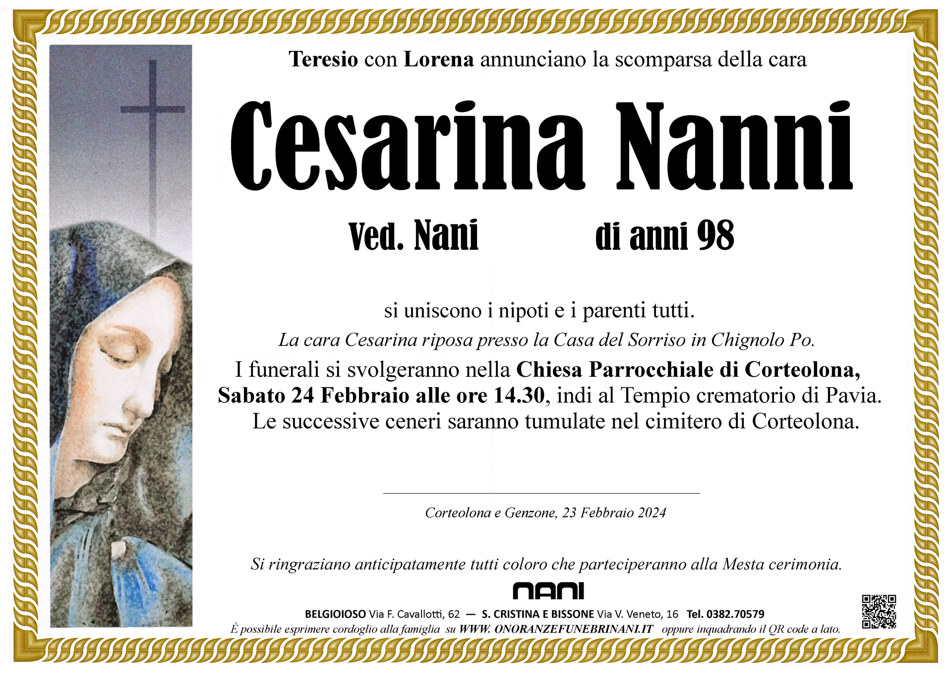 necrologio Cesarina Nanni