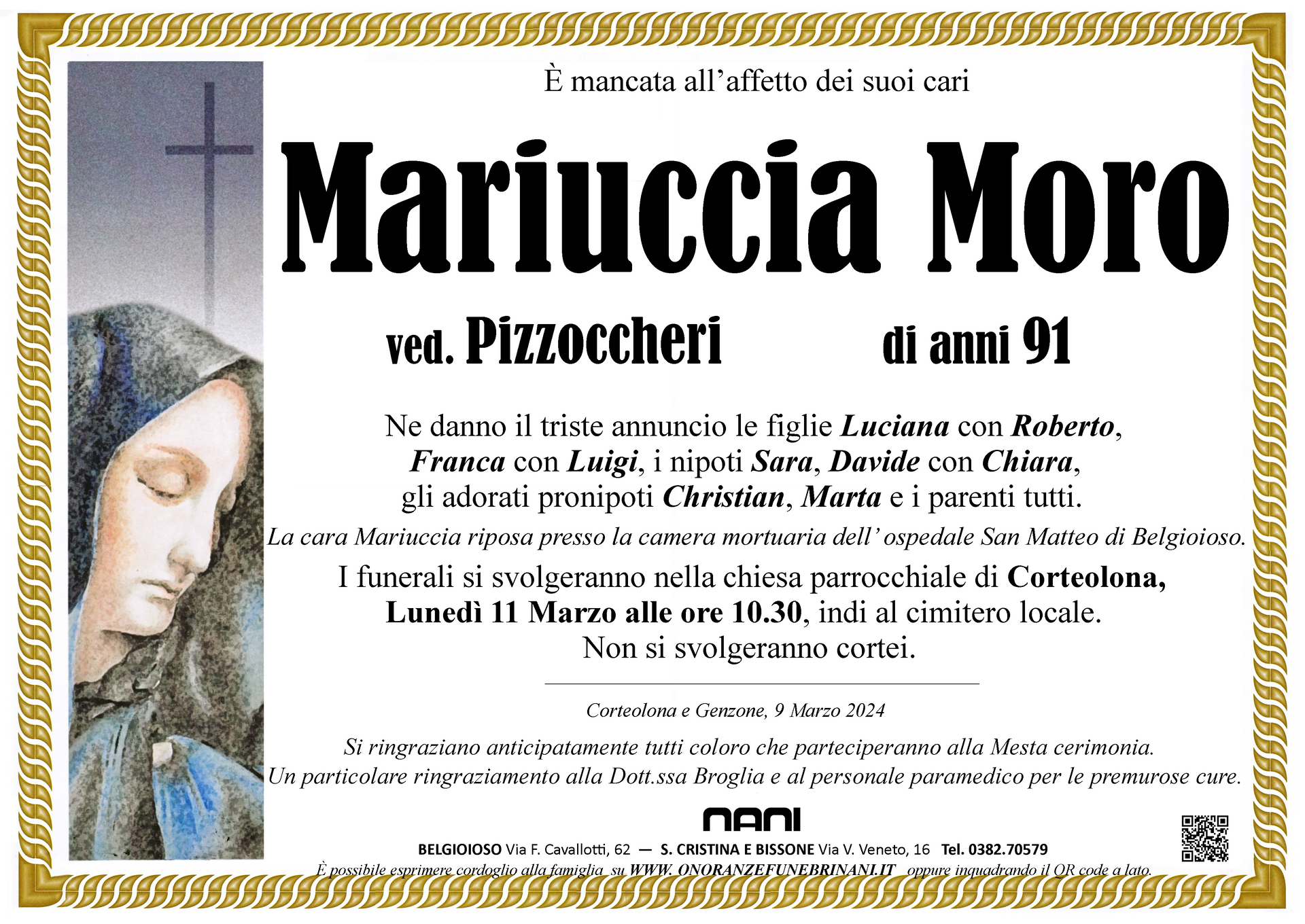 necrologio Mariuccia Moro