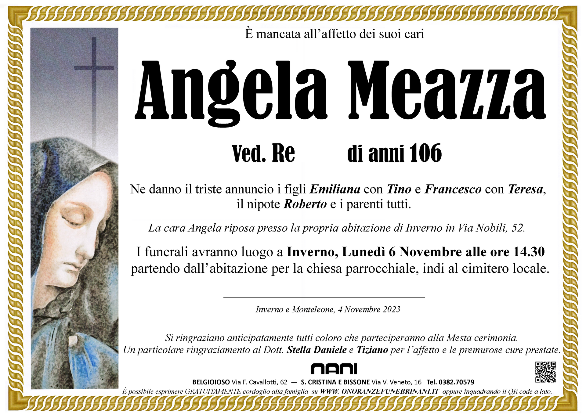 necrologio Angela Meazza
