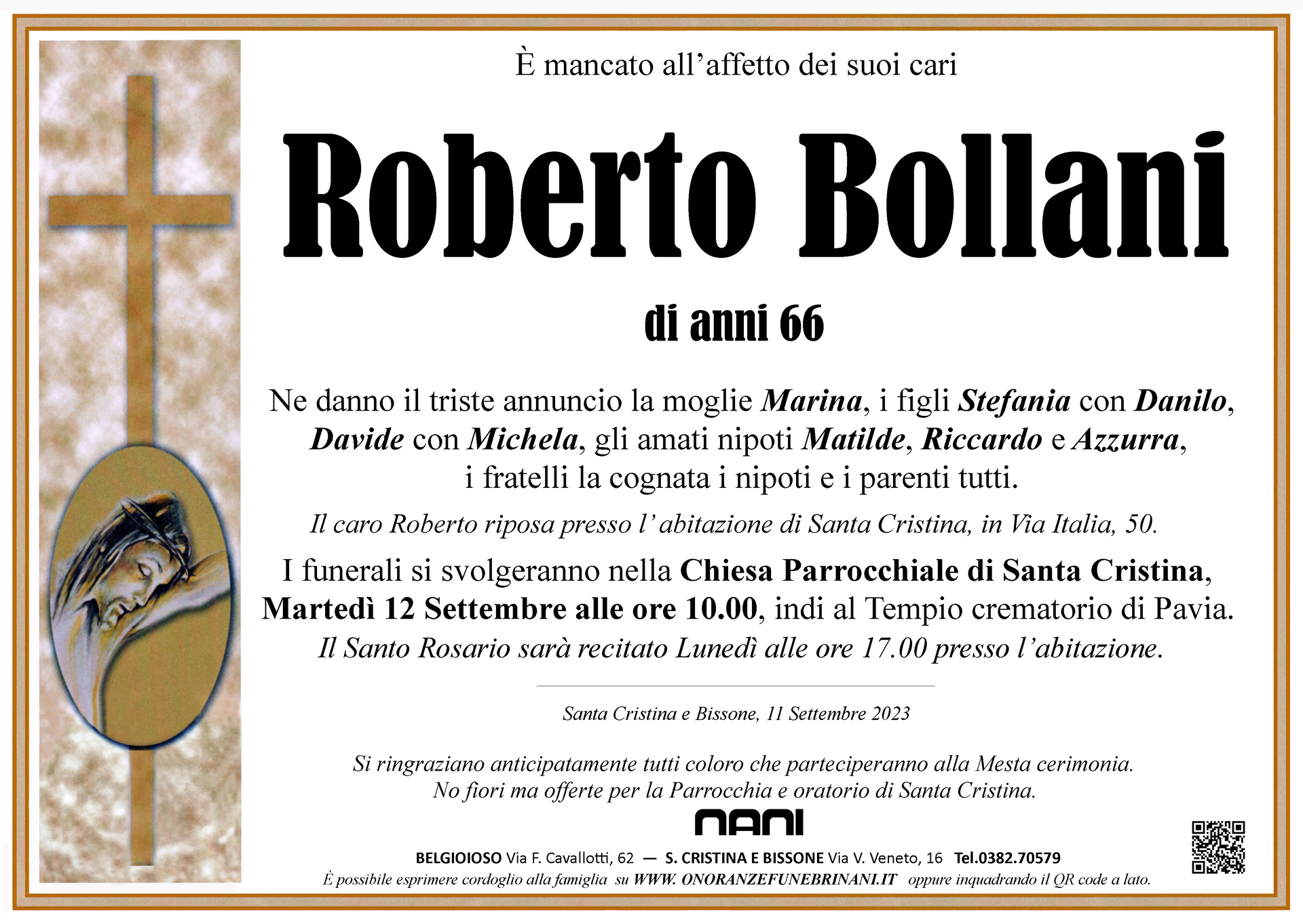 necrologio Roberto Bollani