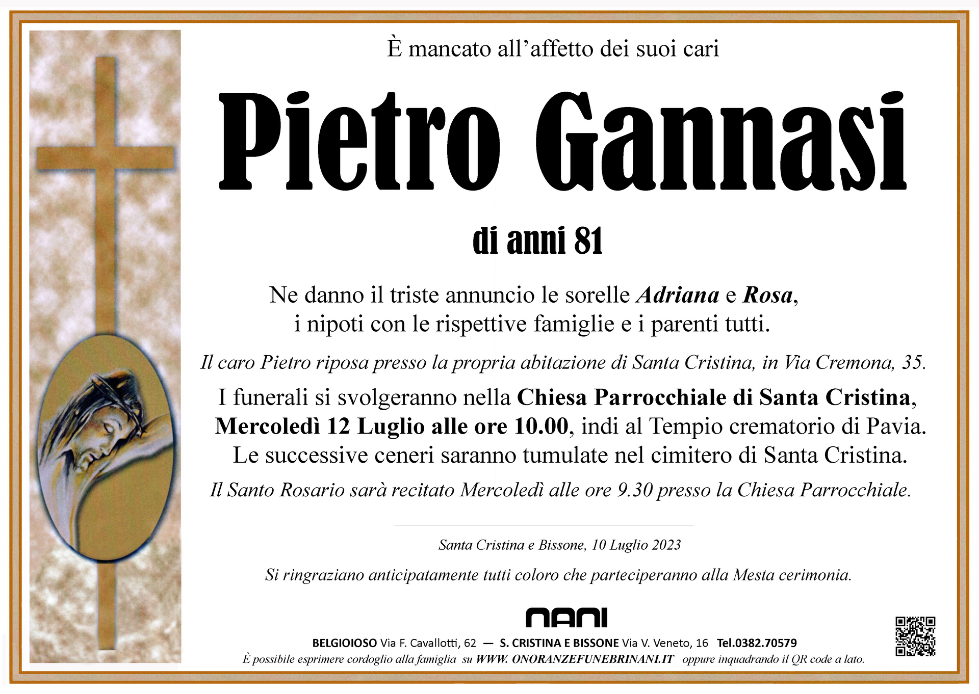 necrologio Pietro Gannasi
