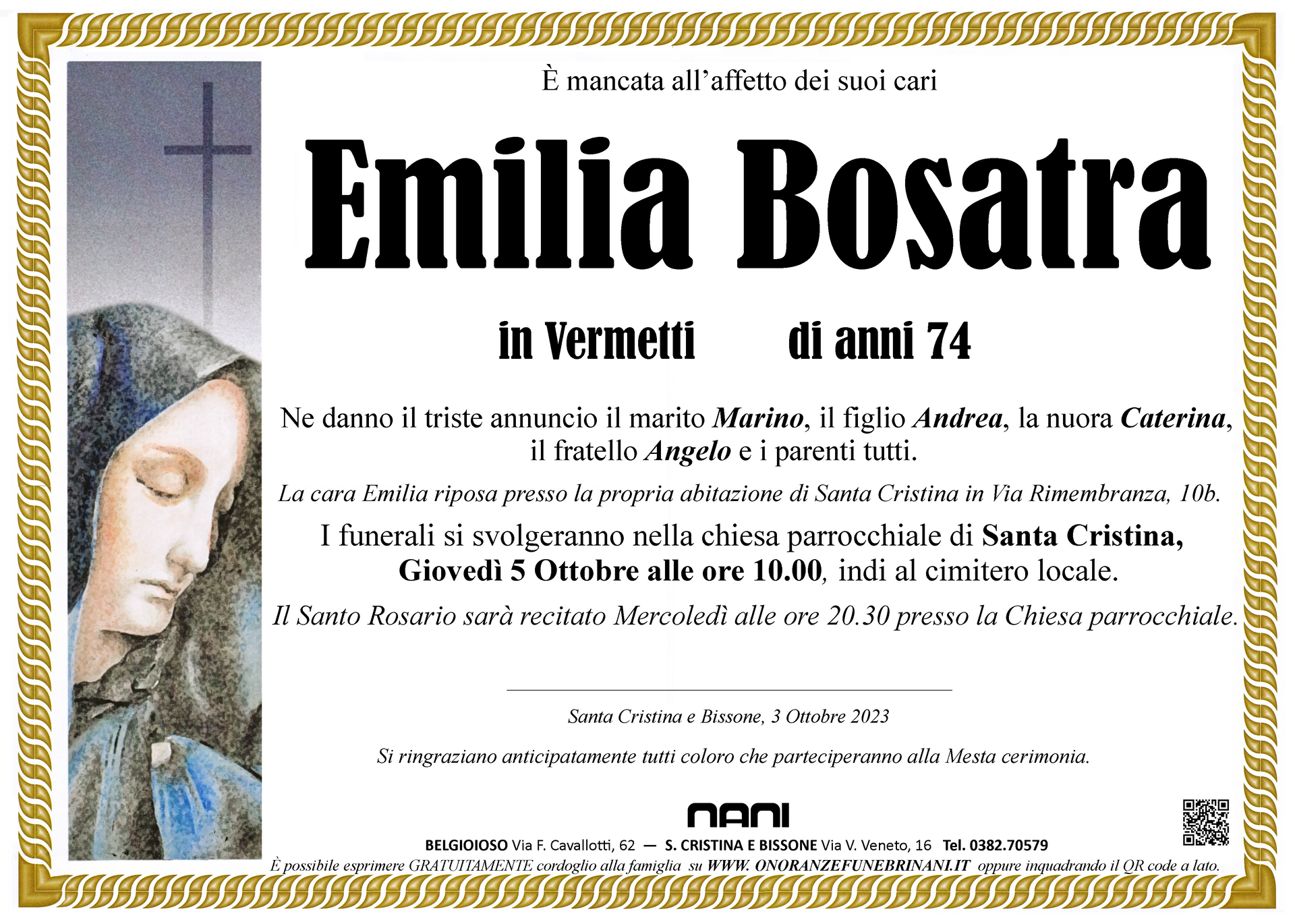 necrologio Emilia Bosatra