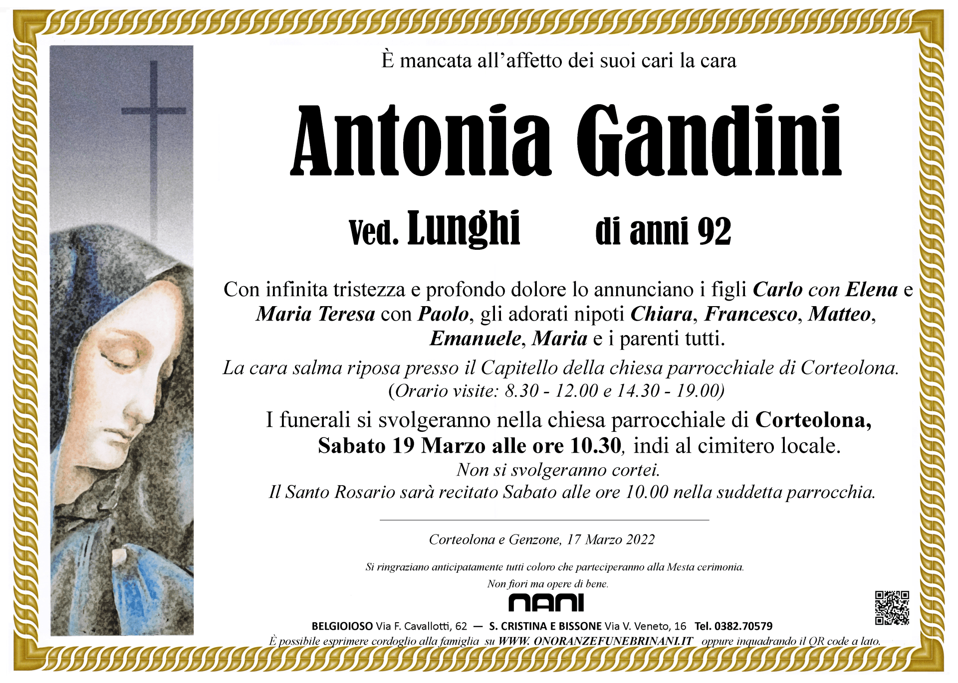necrologio Antonia Gandini