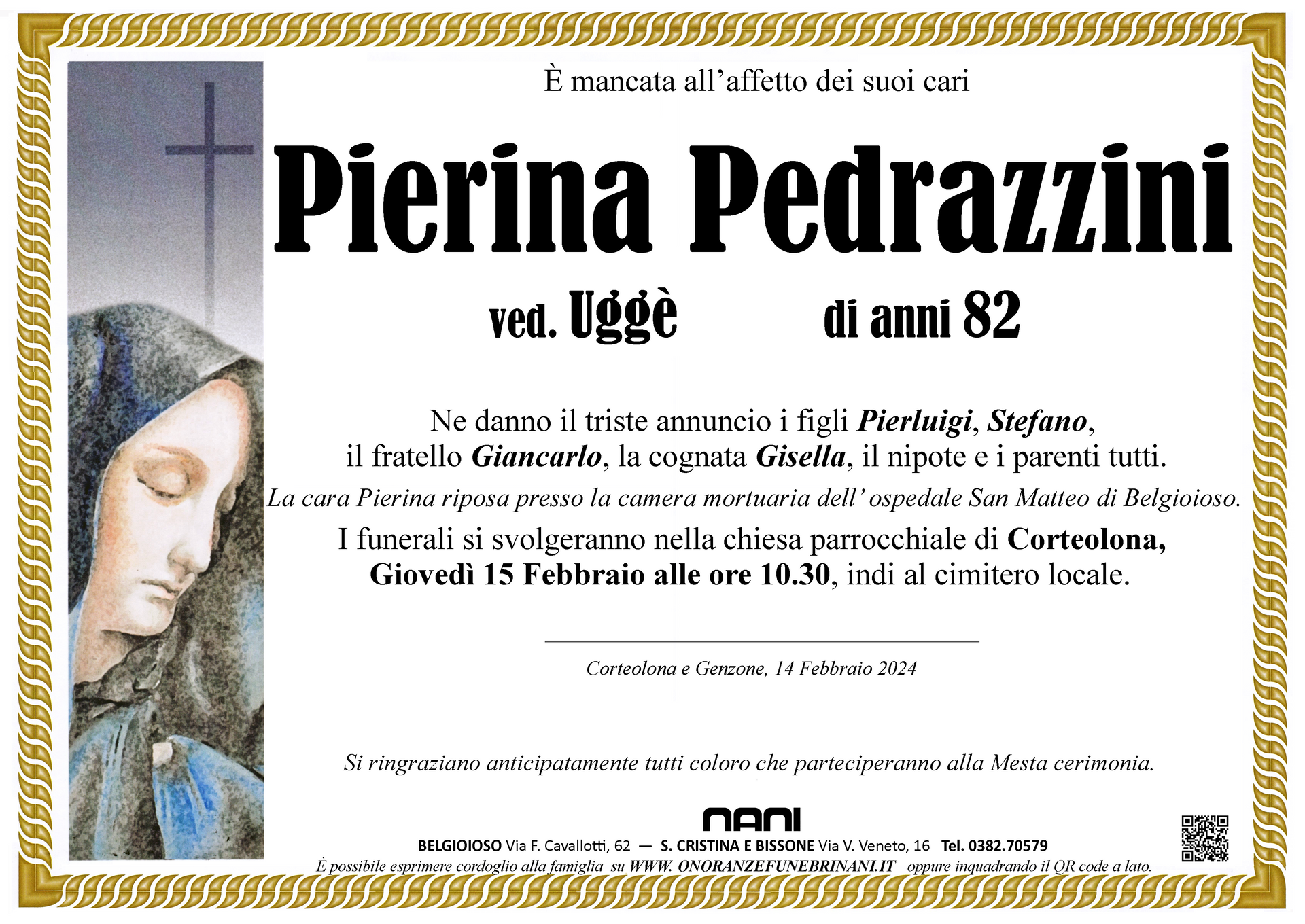 necrologio Pierina Pedrazzini
