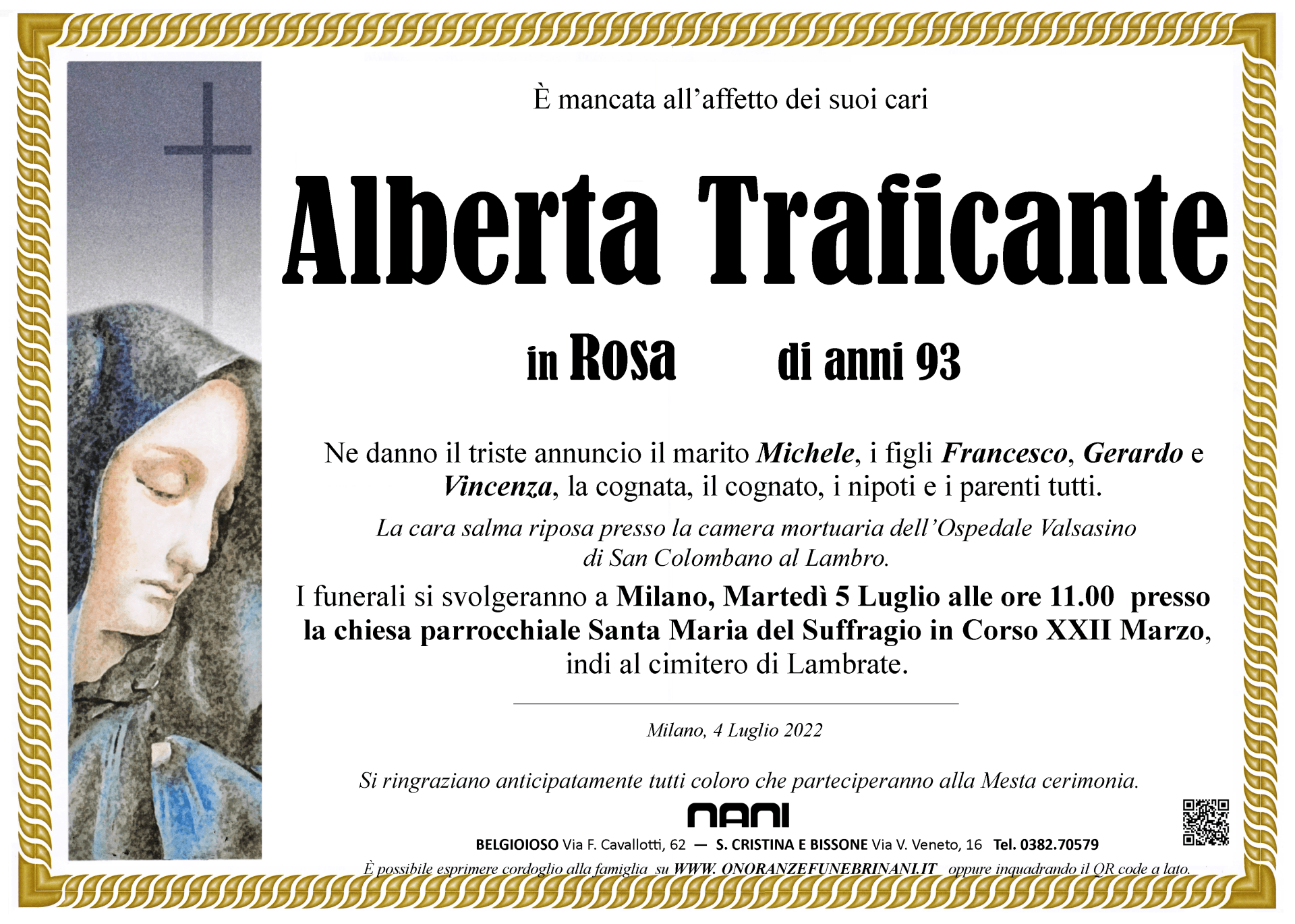 necrologio Alberta Traficante 