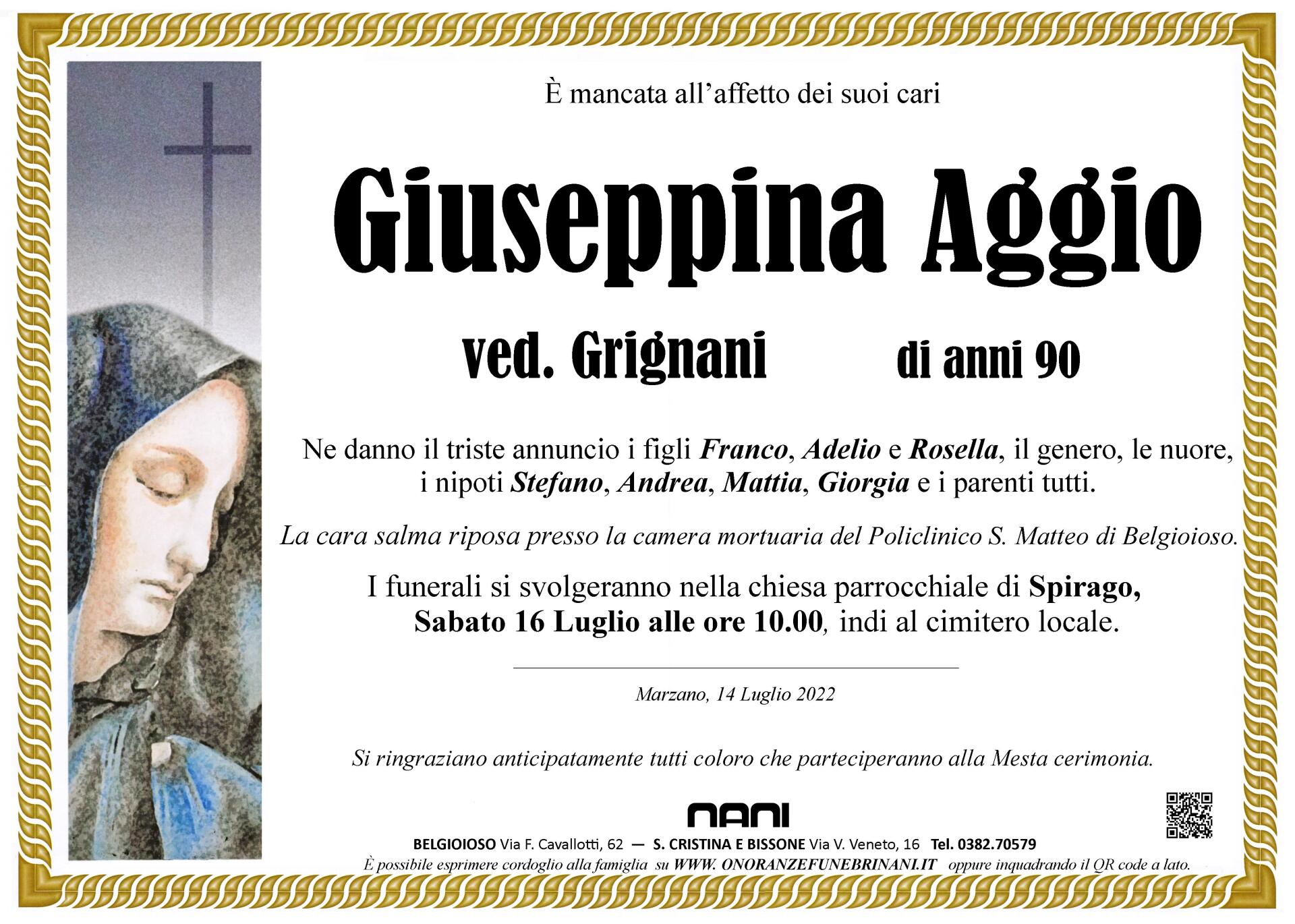necrologio Giuseppina Aggio