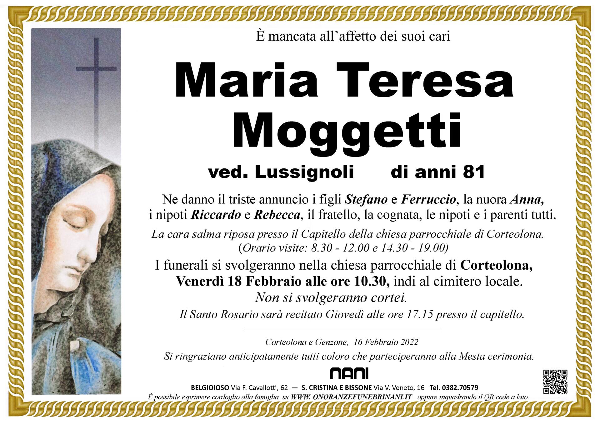 necrologio Maria Teresa Moggetti