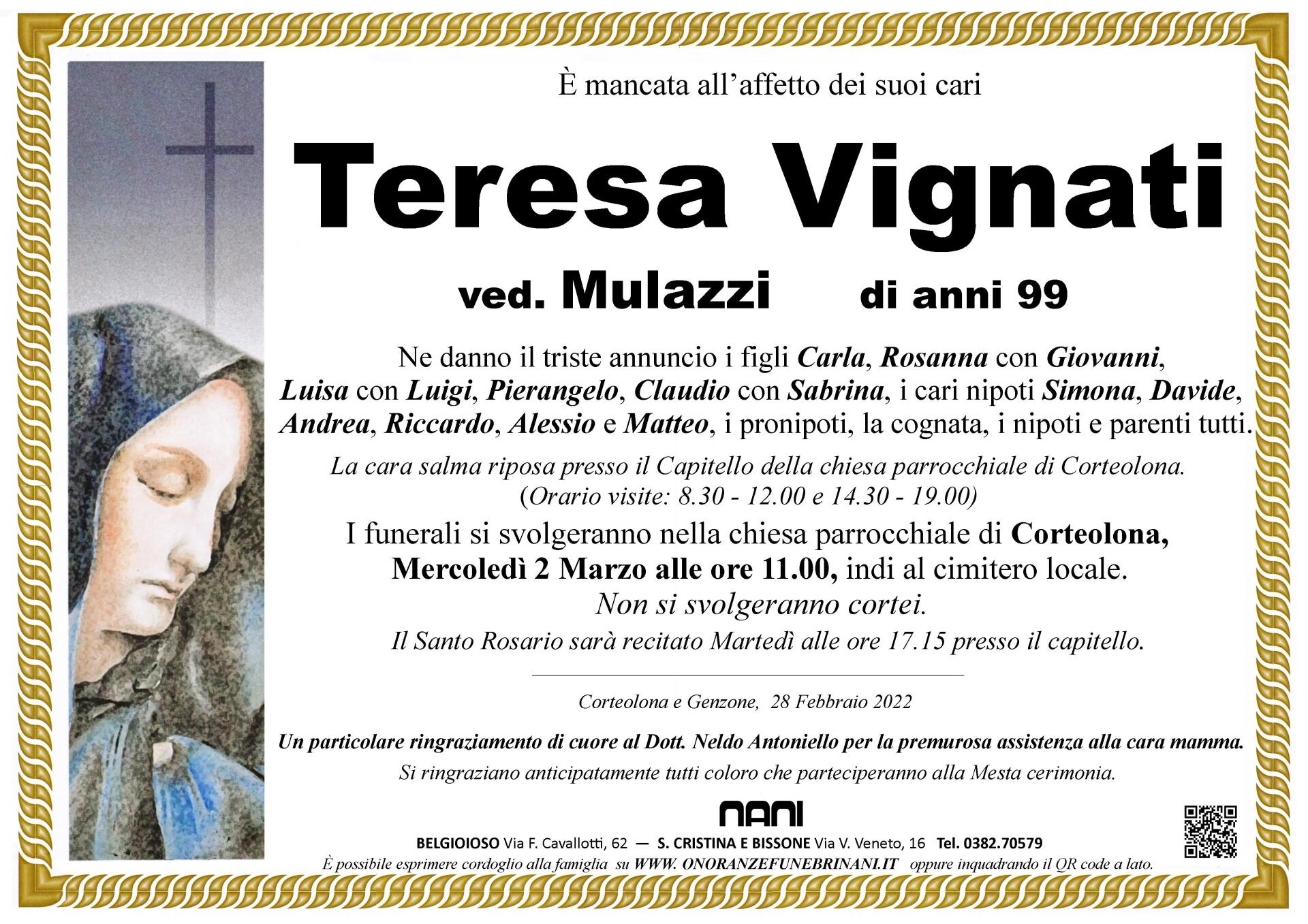 necrologio Teresa Vignati
