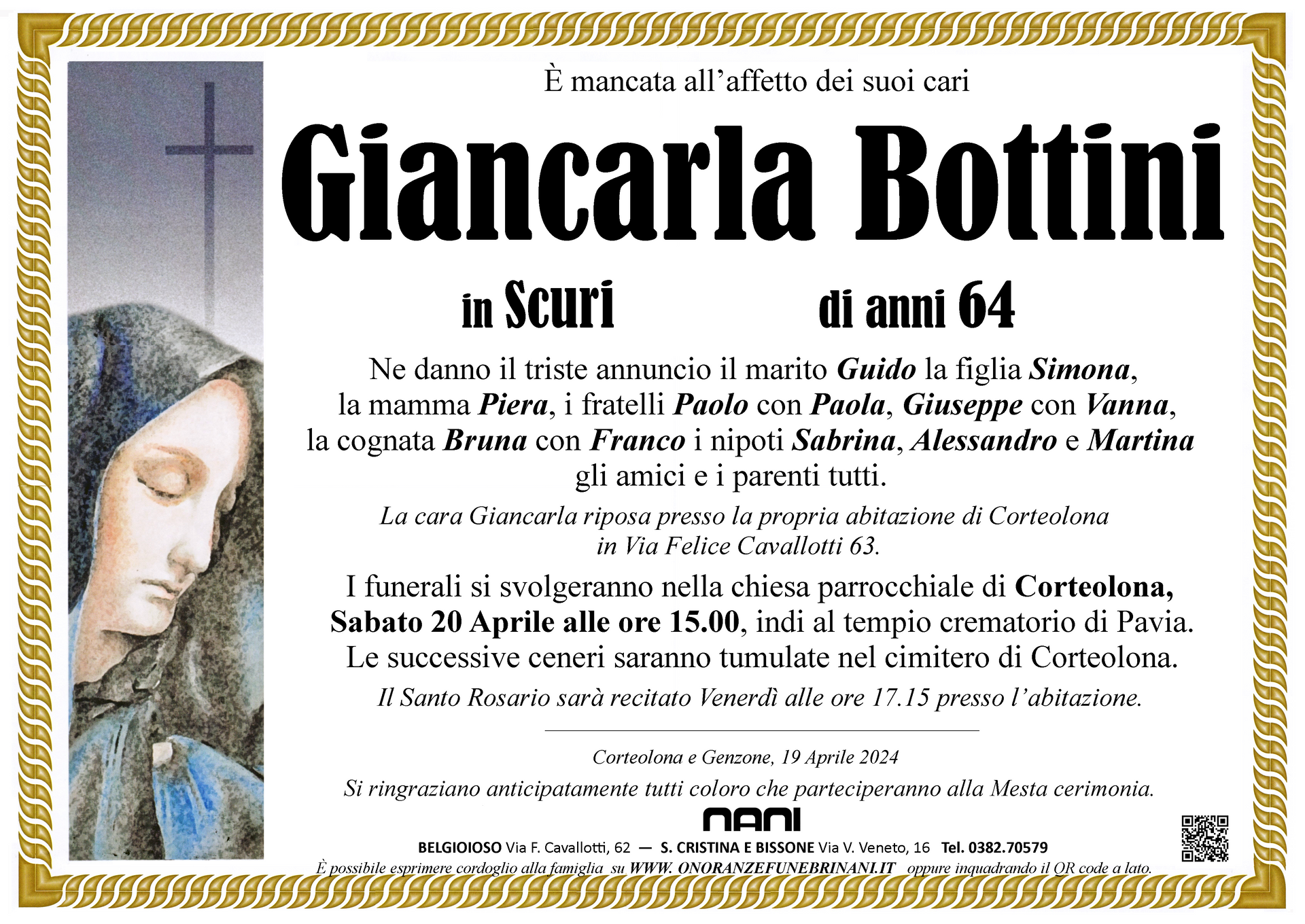 necrologio Giancarla Bottini