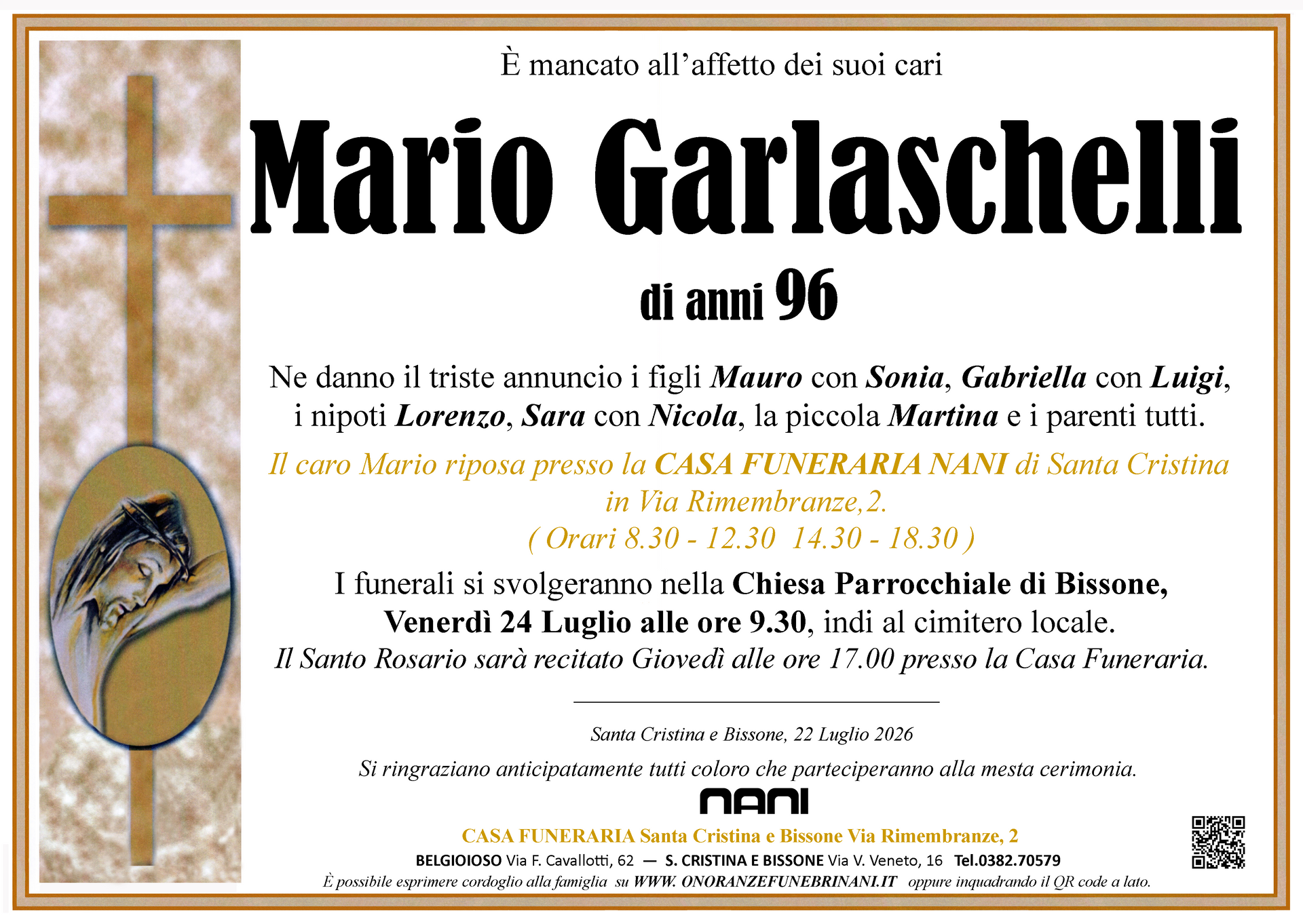 necrologio Mario Garlaschelli            