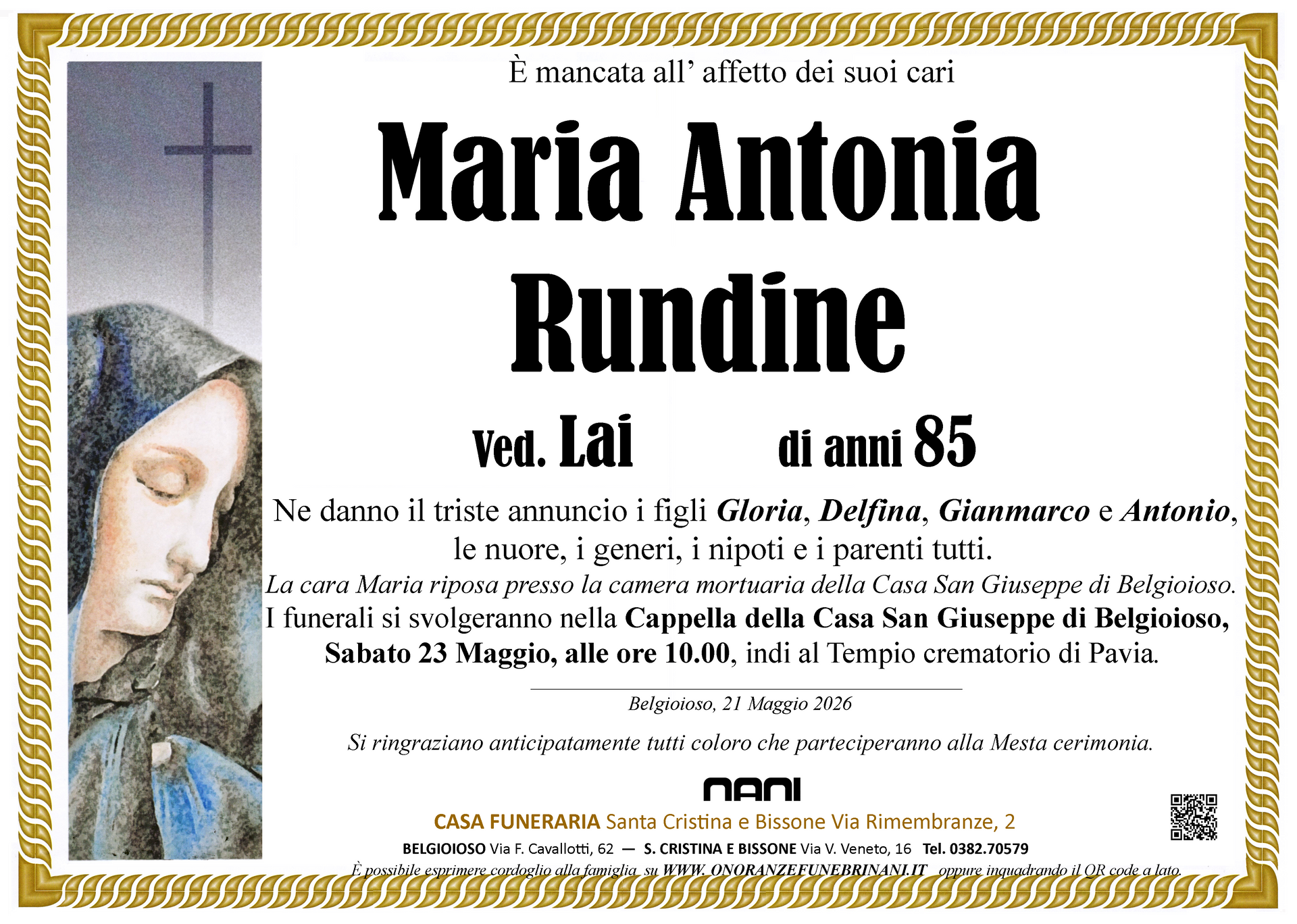 necrologio Maria Antonia  Rundine 