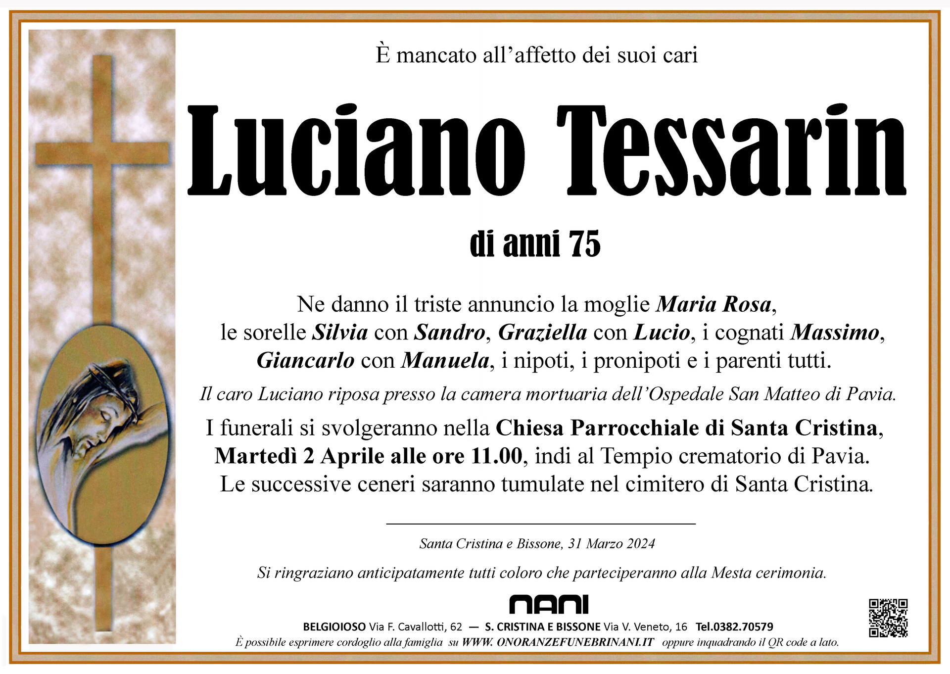necrologio Luciano Tessarin