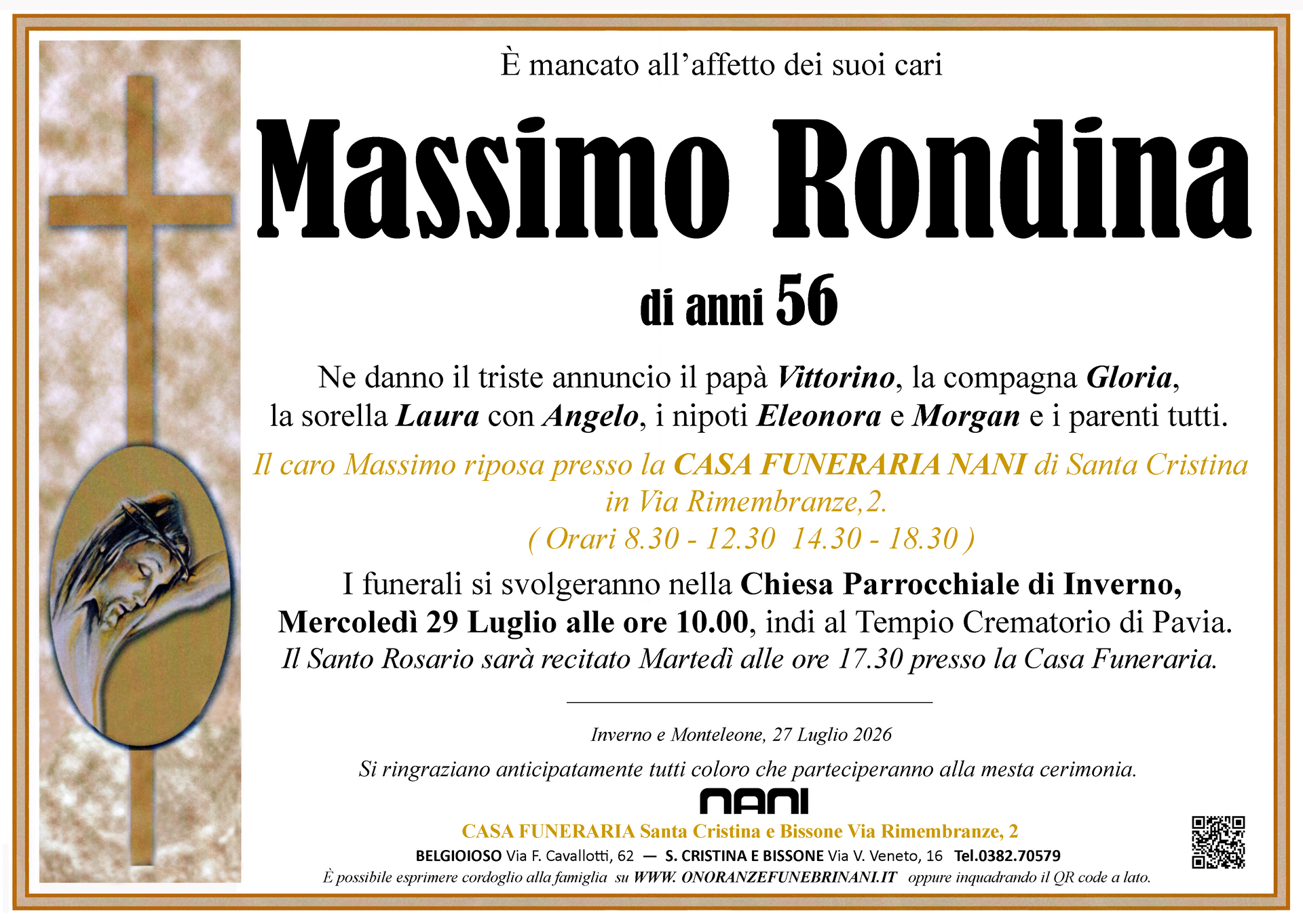necrologio Massimo Rondina            