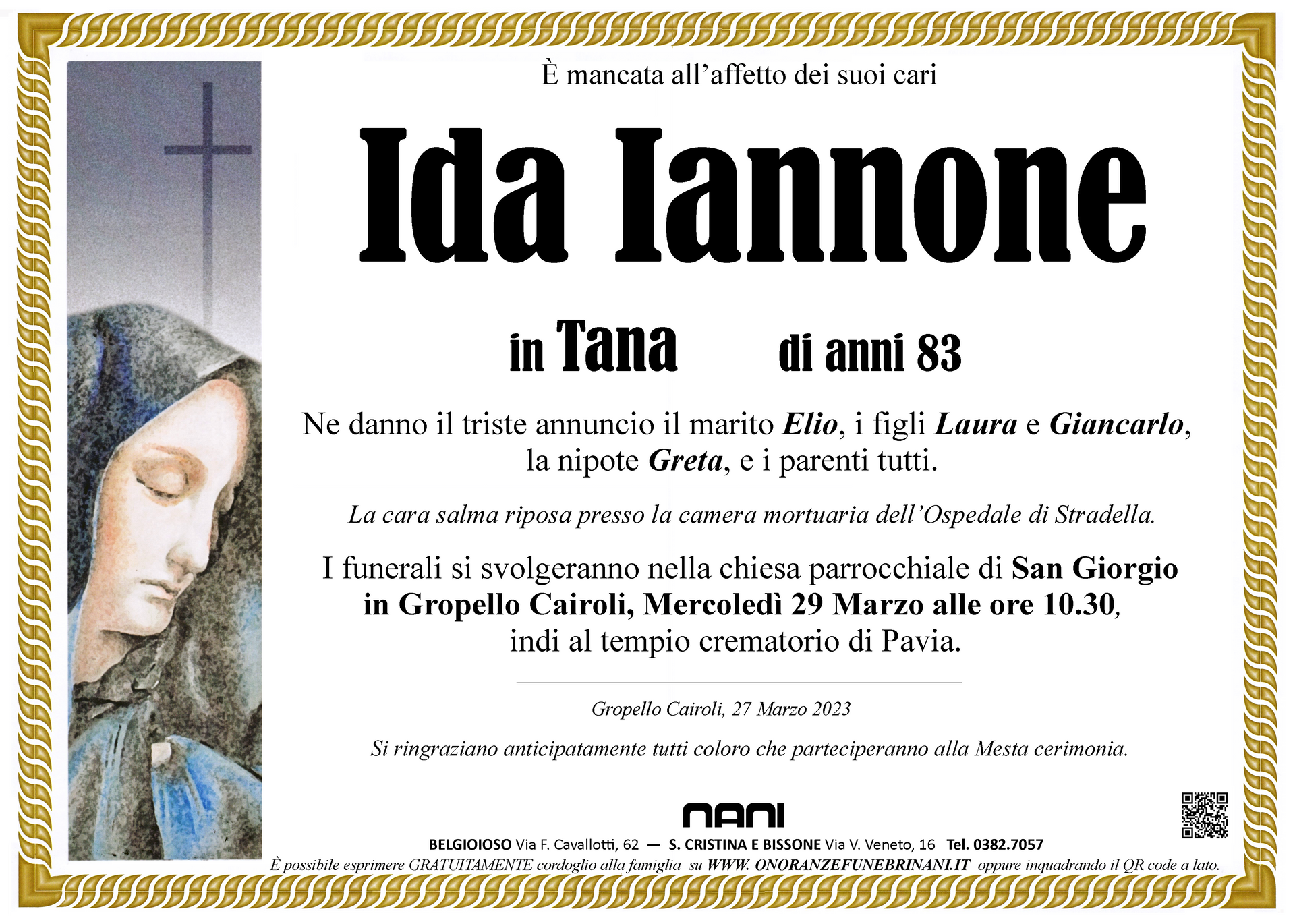 necrologio Ida Iannone