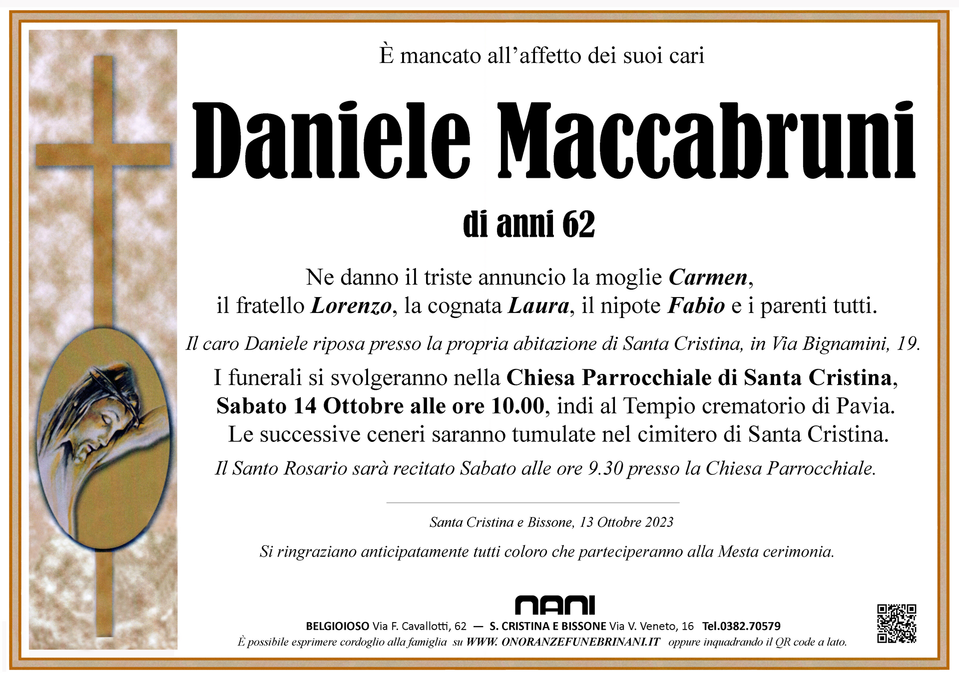 necrologio Daniele Maccabruni