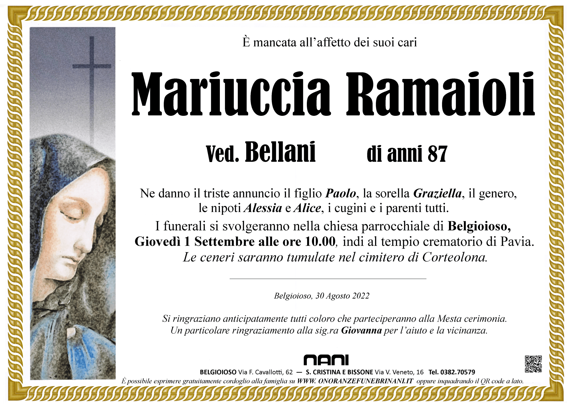 necrologio Mariuccia Ramaioli