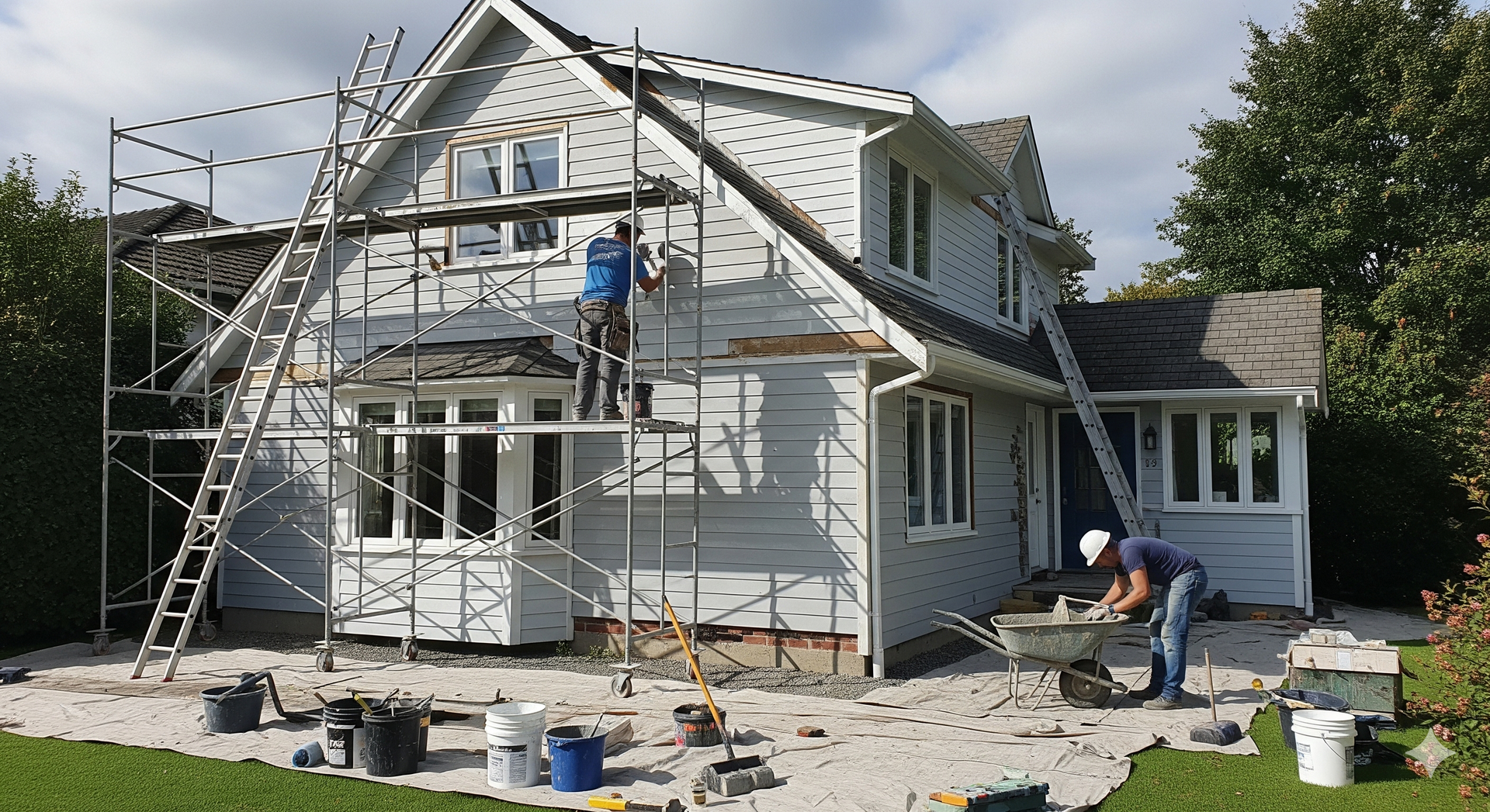 Home exterior warning signs showing damaged siding and peeling paint needing maintenance