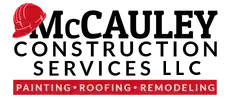 The logo for mccauley construction services llc is a painting , roofing , and remodeling company.