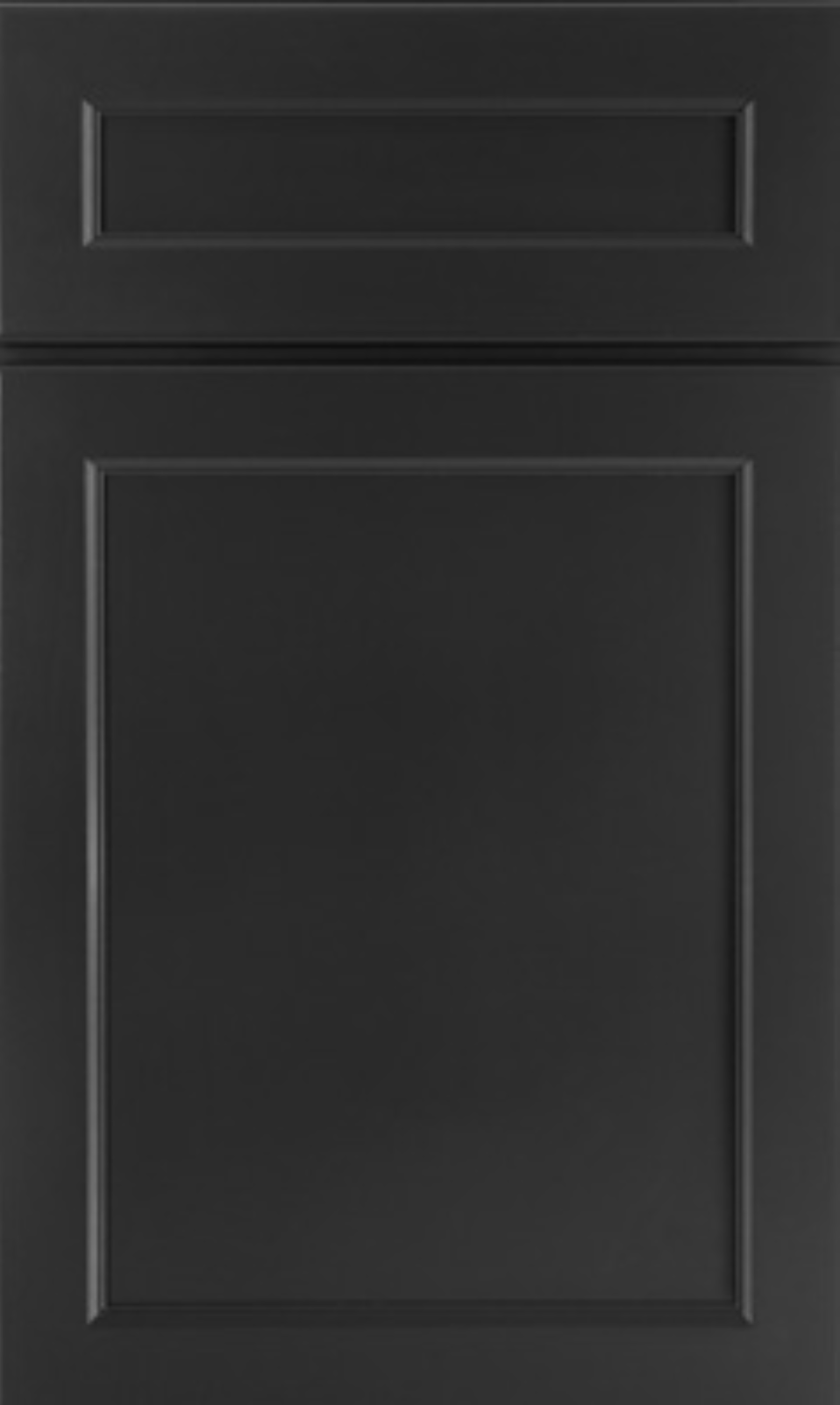A matte black kitchen cabinet door featuring a classic shaker style design with a rectangular recessed center panel.