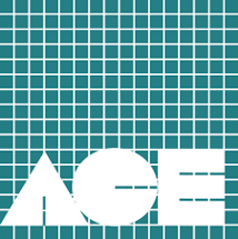 a white triangle and the word ace on a blue background