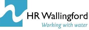 the logo for hr wallingford working with water is blue and white .