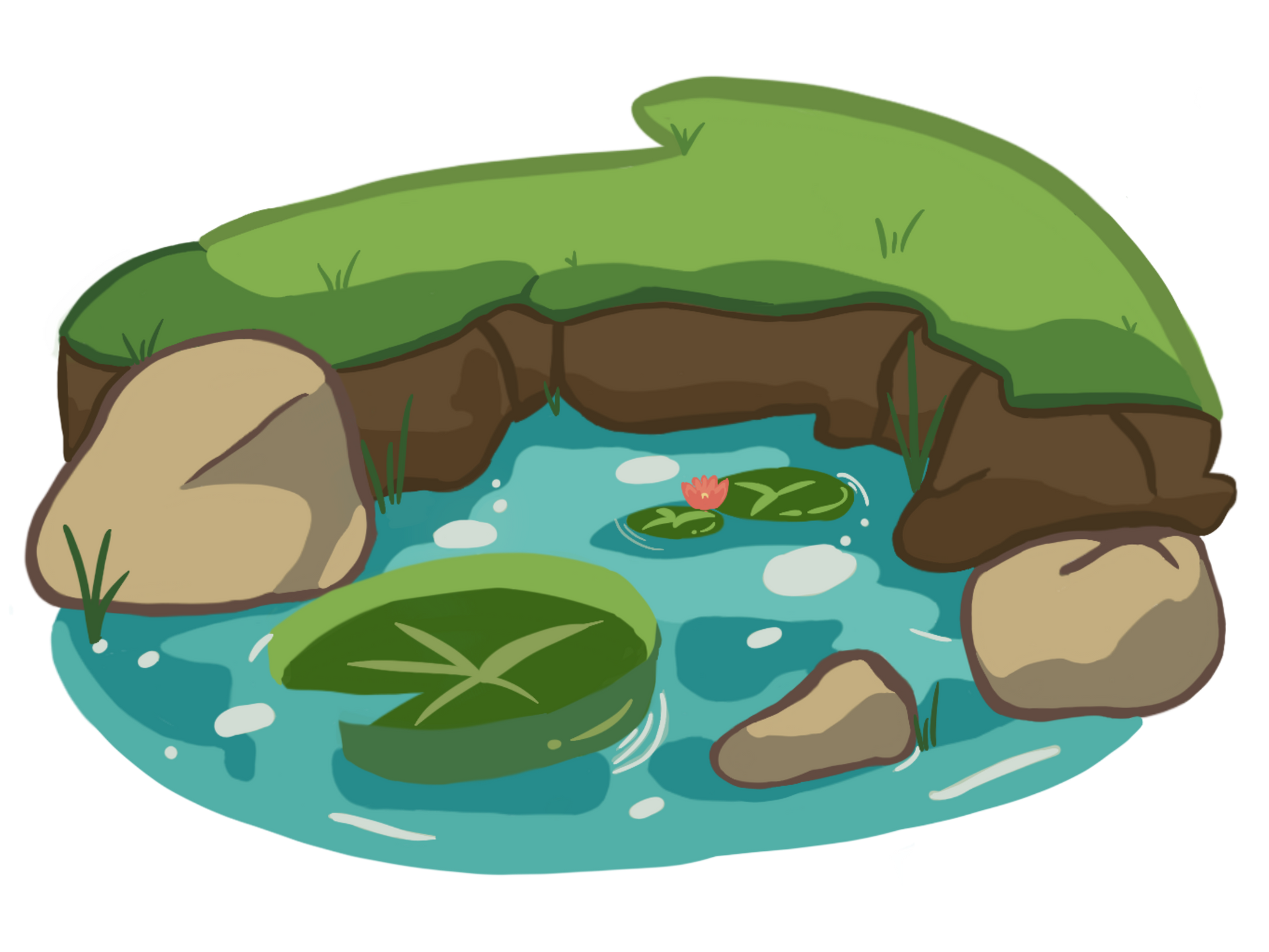Illustrated logo of a pond with lilypads