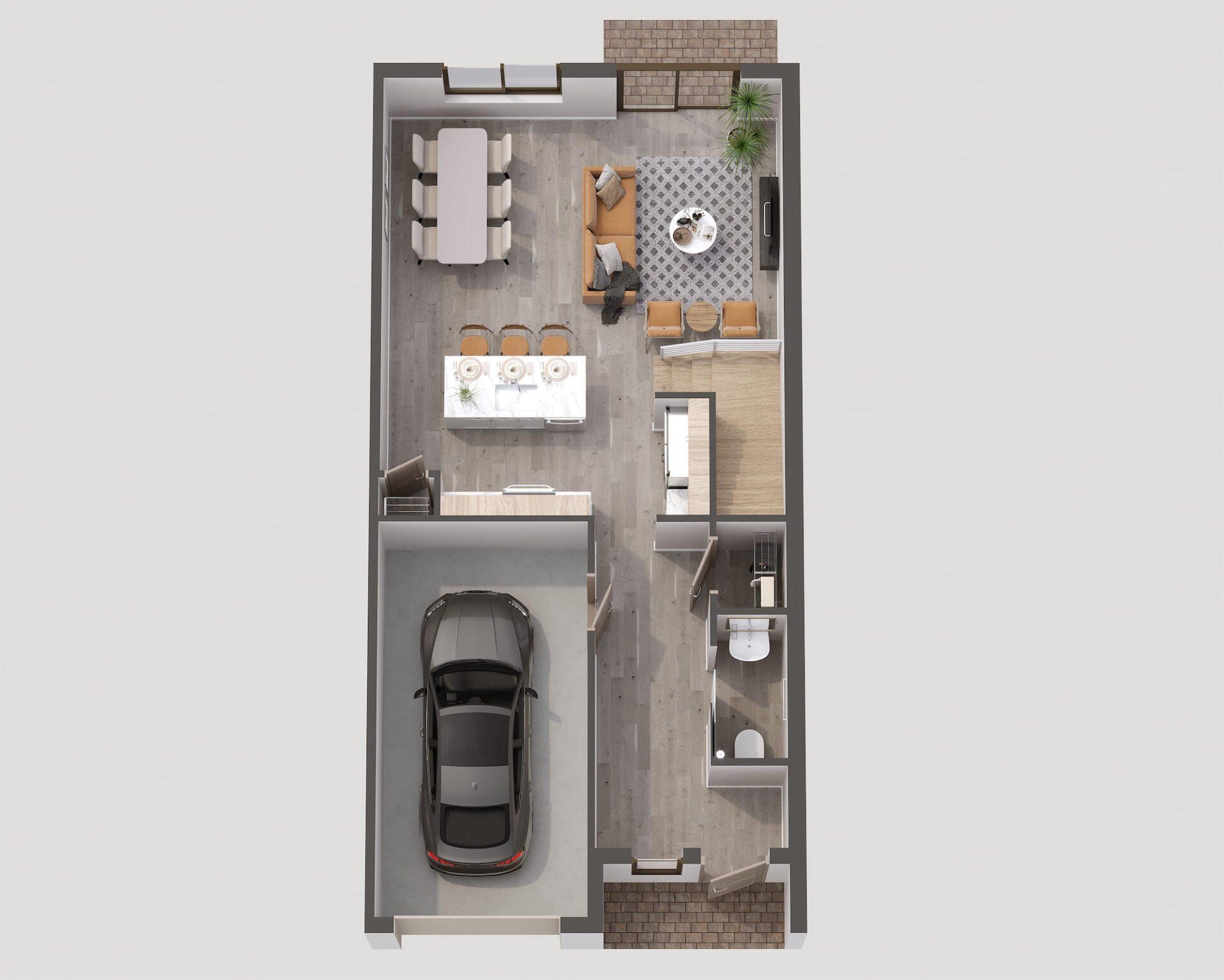 a floor plan of a house with a car in the garage .
